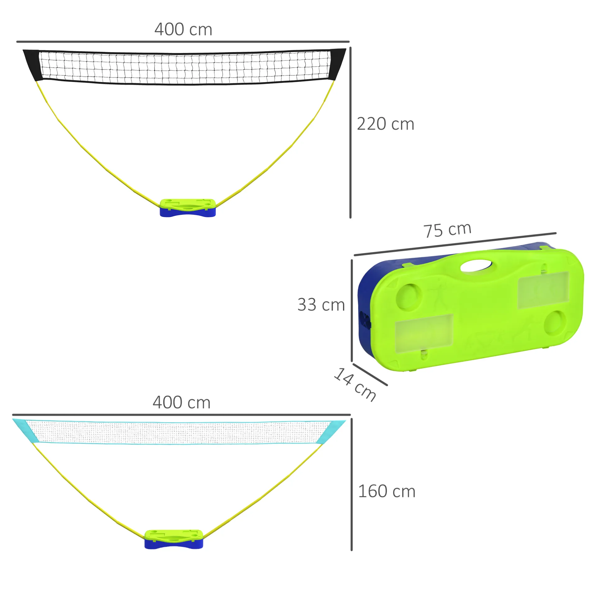 Badminton Set with Volleyball Net, Portable Badminton Net with 2 Rackets, 2 Shuttlecocks and Carry Case, for Indoor Outdoor Sports | SPORTNOW
