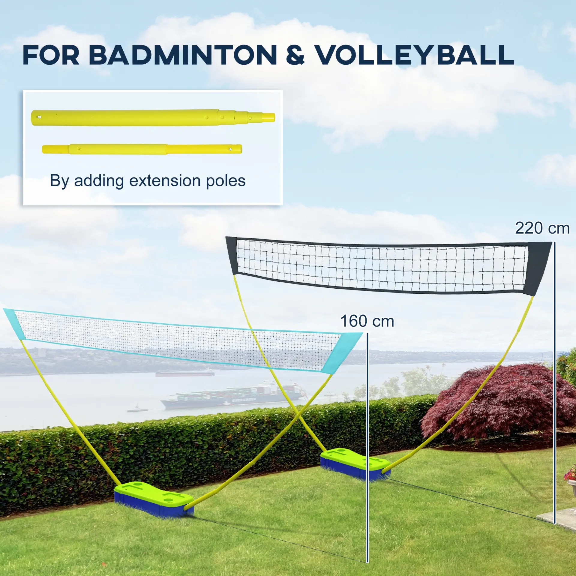 Badminton Set with Volleyball Net, Portable Badminton Net with 2 Rackets, 2 Shuttlecocks and Carry Case, for Indoor Outdoor Sports | SPORTNOW