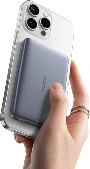 Baseus Picogo Magsafe Portable Charger, 0.5" Ultra Slim Qi2 Certified 15W Wireless Power Bank, 10000mAh 27W Fast Charging Magnetic Battery Pack with USB-C Cable for iPhone 16/15/14/13/12 Series Only