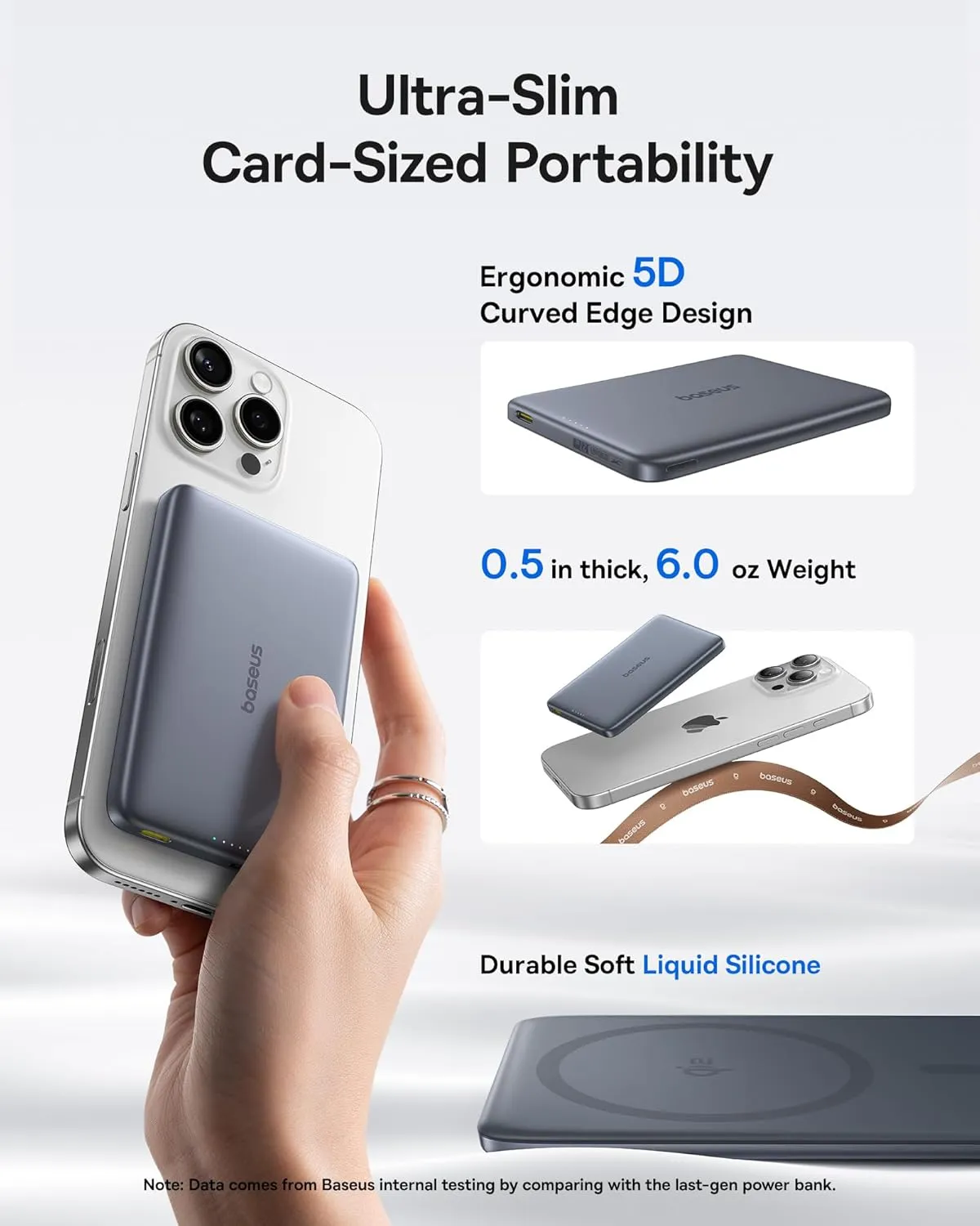 Baseus Picogo Magsafe Portable Charger, 0.5" Ultra Slim Qi2 Certified 15W Wireless Power Bank, 10000mAh 27W Fast Charging Magnetic Battery Pack with USB-C Cable for iPhone 16/15/14/13/12 Series Only
