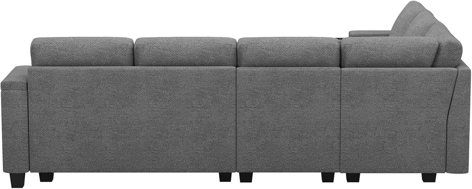 Belffin Chenille Modular Sectional Sofa Convertible L Shaped Corner Couches for Living Room with Storage Armrest with Cup Holder Light Grey Couch