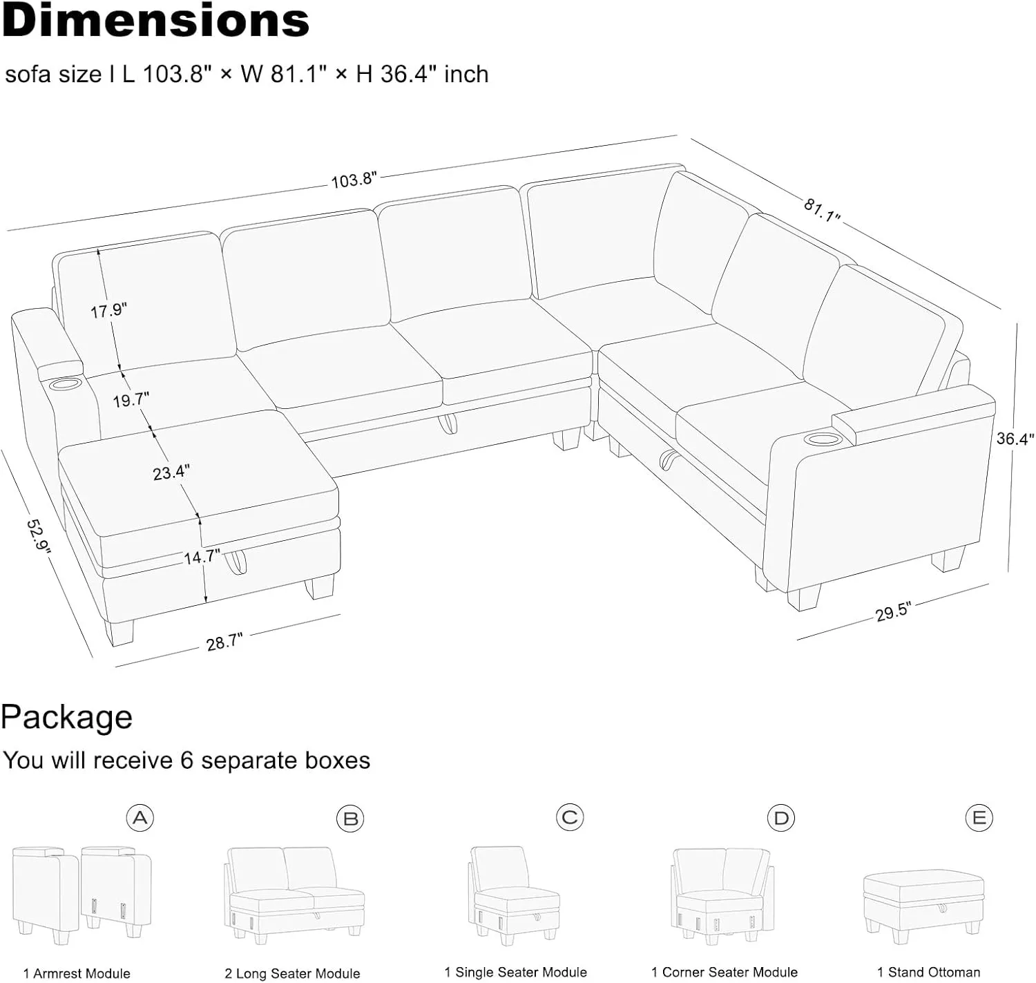 Belffin Chenille Modular Sectional Sofa Convertible L Shaped Corner Couches for Living Room with Storage Armrest with Cup Holder White Couch