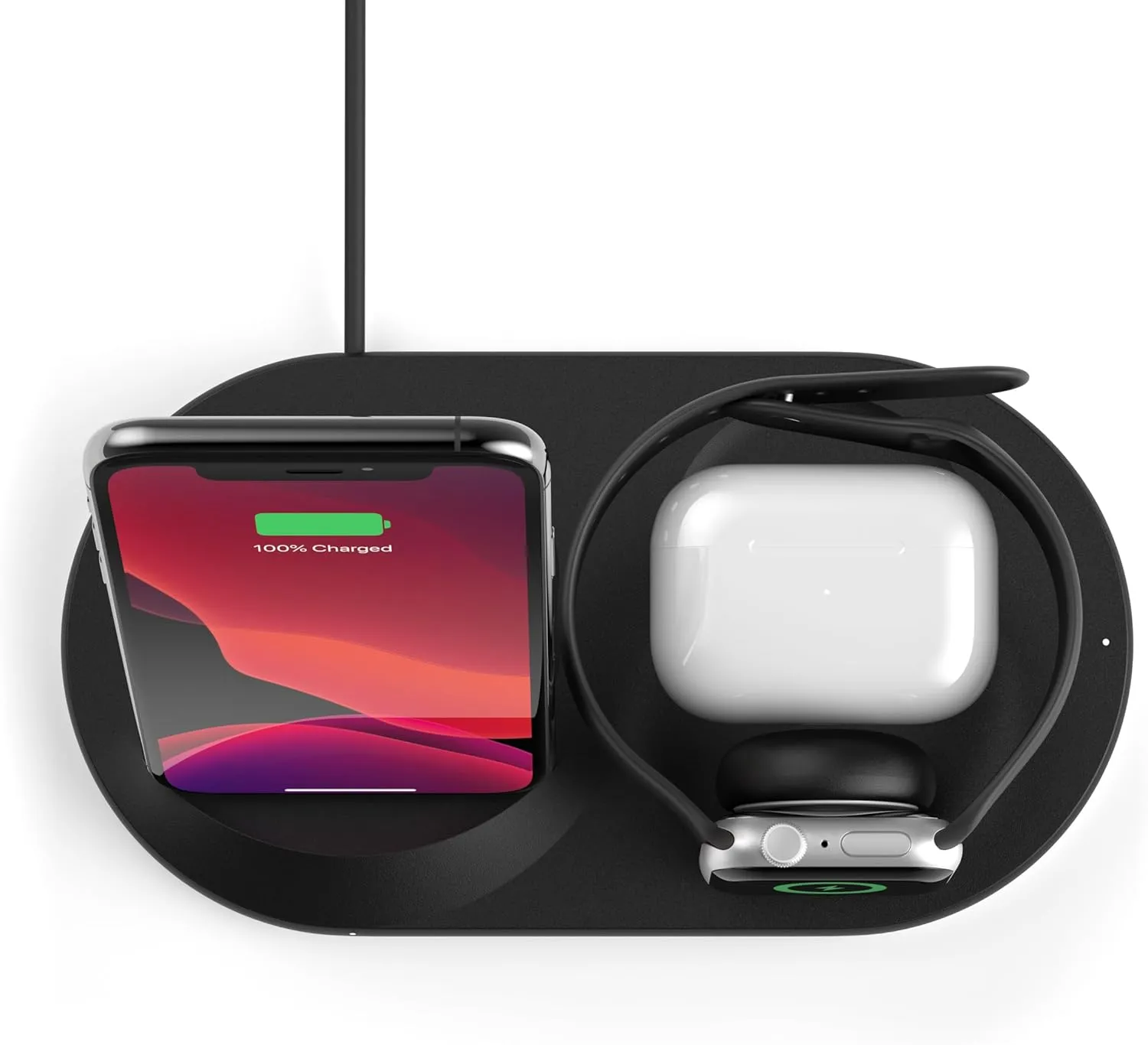 Belkin 3-in-1 Wireless Charger - Fast Charging Stand for Apple iPhone, Apple Watch & AirPods Case Compatible Qi Station For Multiple Devices - Black