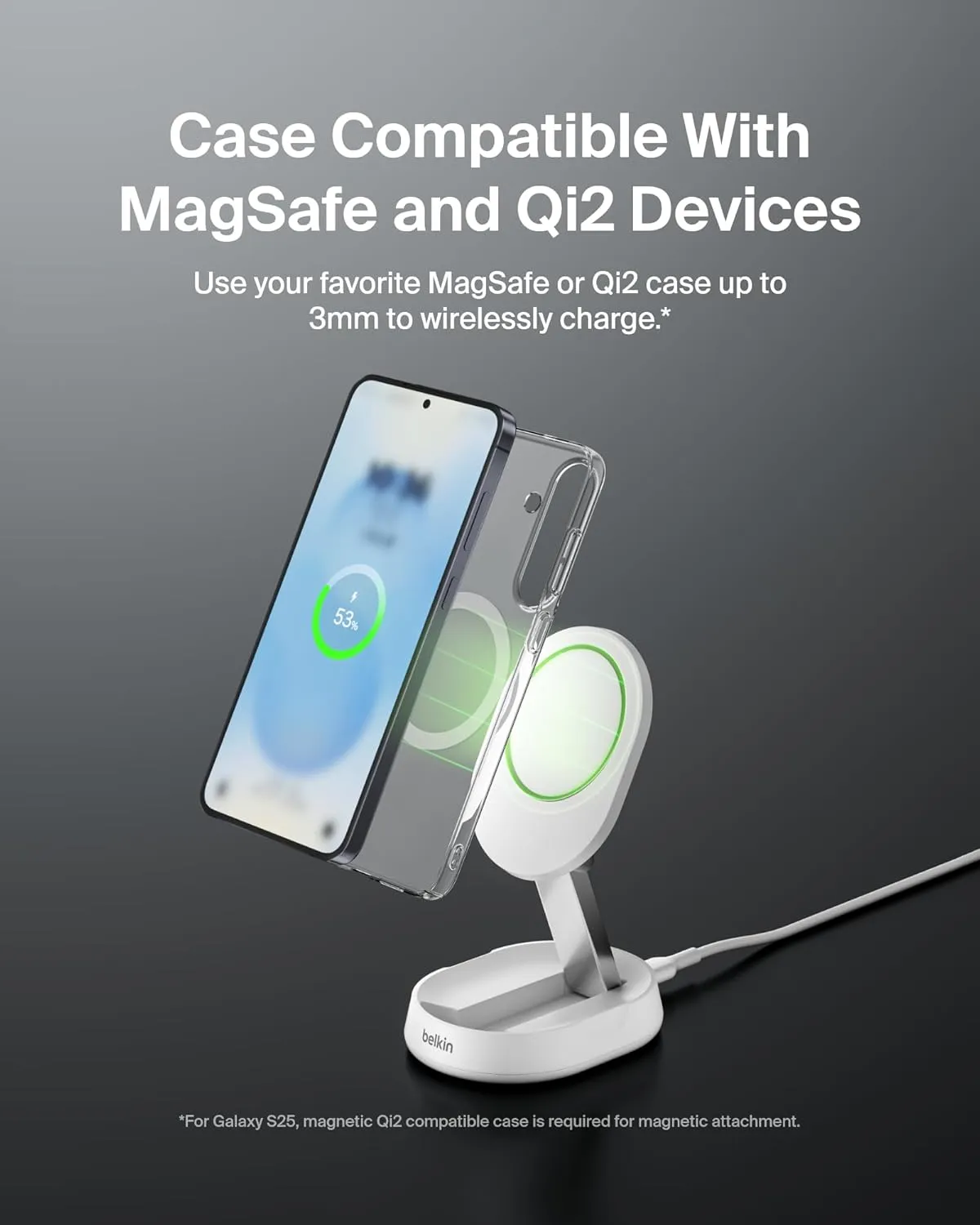 Belkin Convertible Magnetic Charging Stand 15W - MagSafe-Compatible Fast Qi2 Charger, iPhone Charger for Apple iPhone 16, 16 Plus, 16 Pro, 16 Pro Max, iPhone 15 & 14, Apple Airpods Pro, & More - White