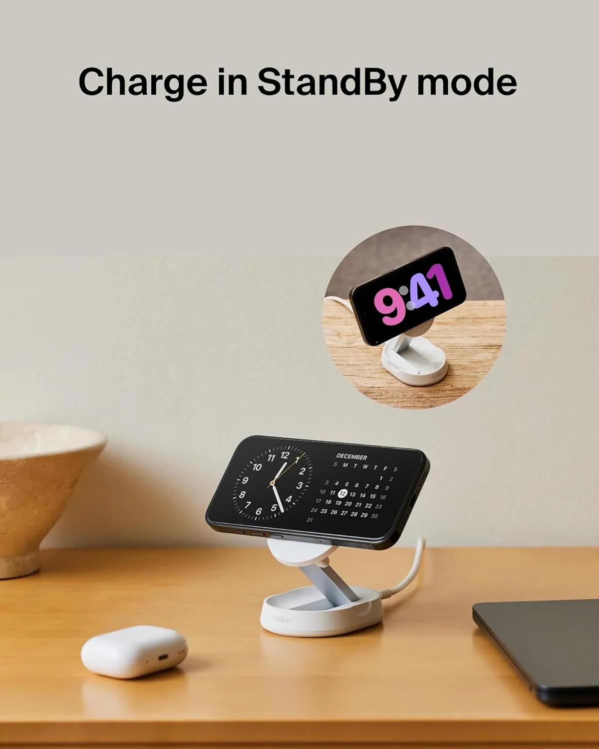 Belkin Convertible Magnetic Charging Stand 15W - MagSafe-Compatible Fast Qi2 Charger, iPhone Charger for Apple iPhone 16, 16 Plus, 16 Pro, 16 Pro Max, iPhone 15 & 14, Apple Airpods Pro, & More - White