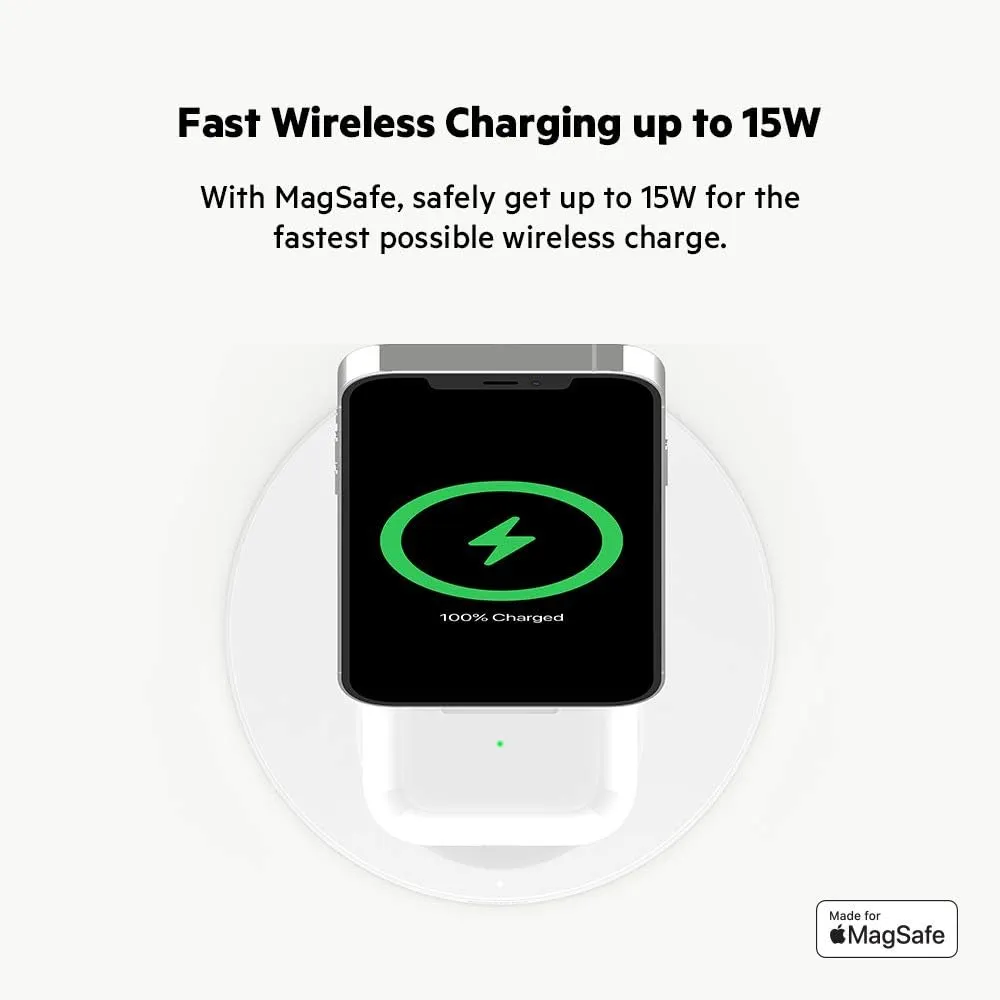 Belkin MagSafe 2-in-1 Wireless Charging Stand for Apple iPhone 16, iPhone 15, iPhone 14, & iPhone 13 Series & AirPods - MagSafe Fast Charging Station for Multiple Devices - White