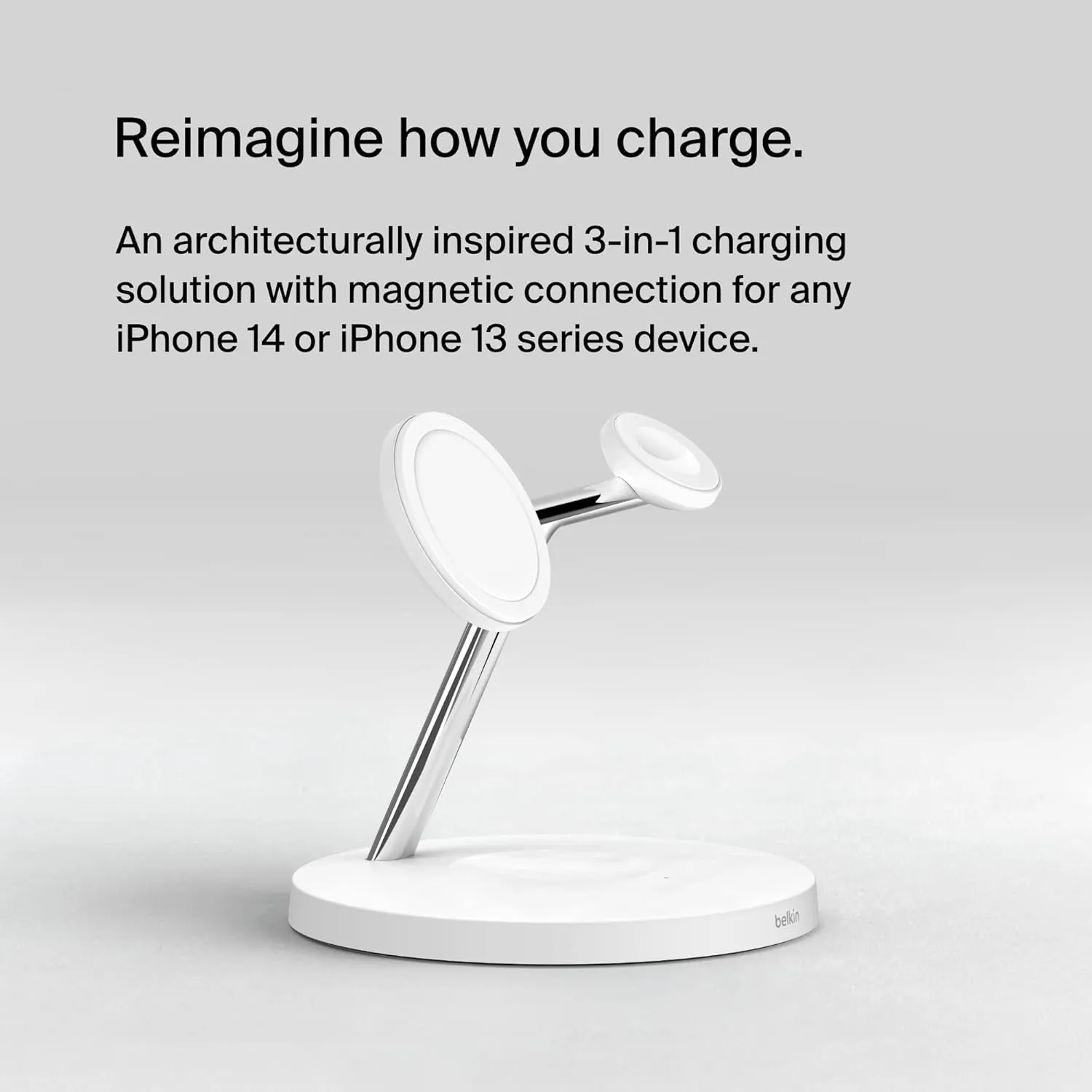 Belkin MagSafe Charger, 3-in-1 Wireless Charging Stand, 2ND GEN, 33% Faster for Apple Watch, iPhone 16, iPhone 15, iPhone 14 Series, AirPods - MagSafe Charging Station for Multiple Devices - White