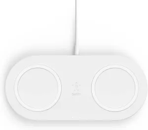 Belkin Quick Charge Dual Wireless Charging Pad - 10W Qi-Certified Charger Pad for iPhone, Samsung, Apple Airpods & More - Charge While Listening to Music, Streaming Videos, & Video Calls - White