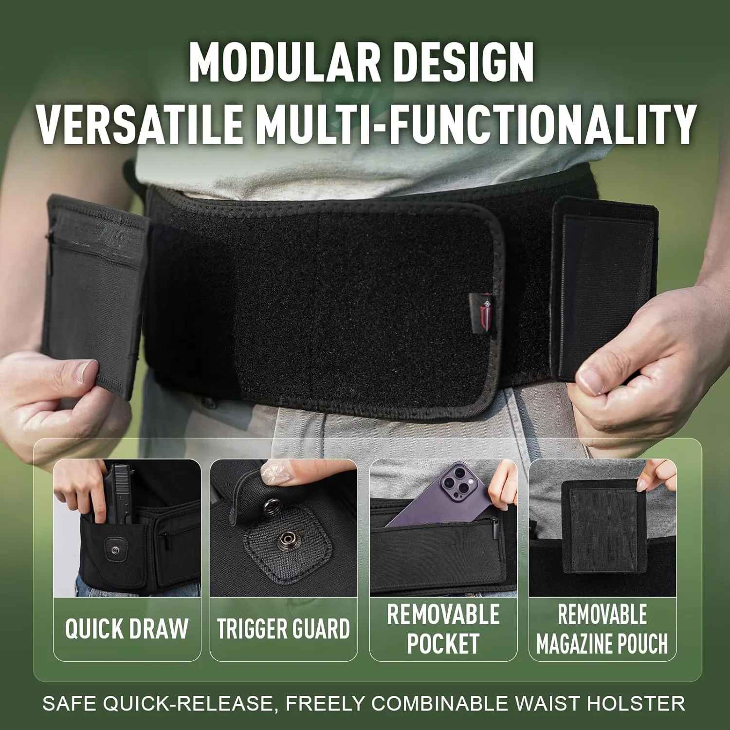 Belly Holster for Concealed Carry, Comfortable Soft Breathable mesh Belly Band Holsters for Men Women,Fits Glock, Taurus, Luger, and Other Pistols with 99% or More and Revolvers Gun Holster