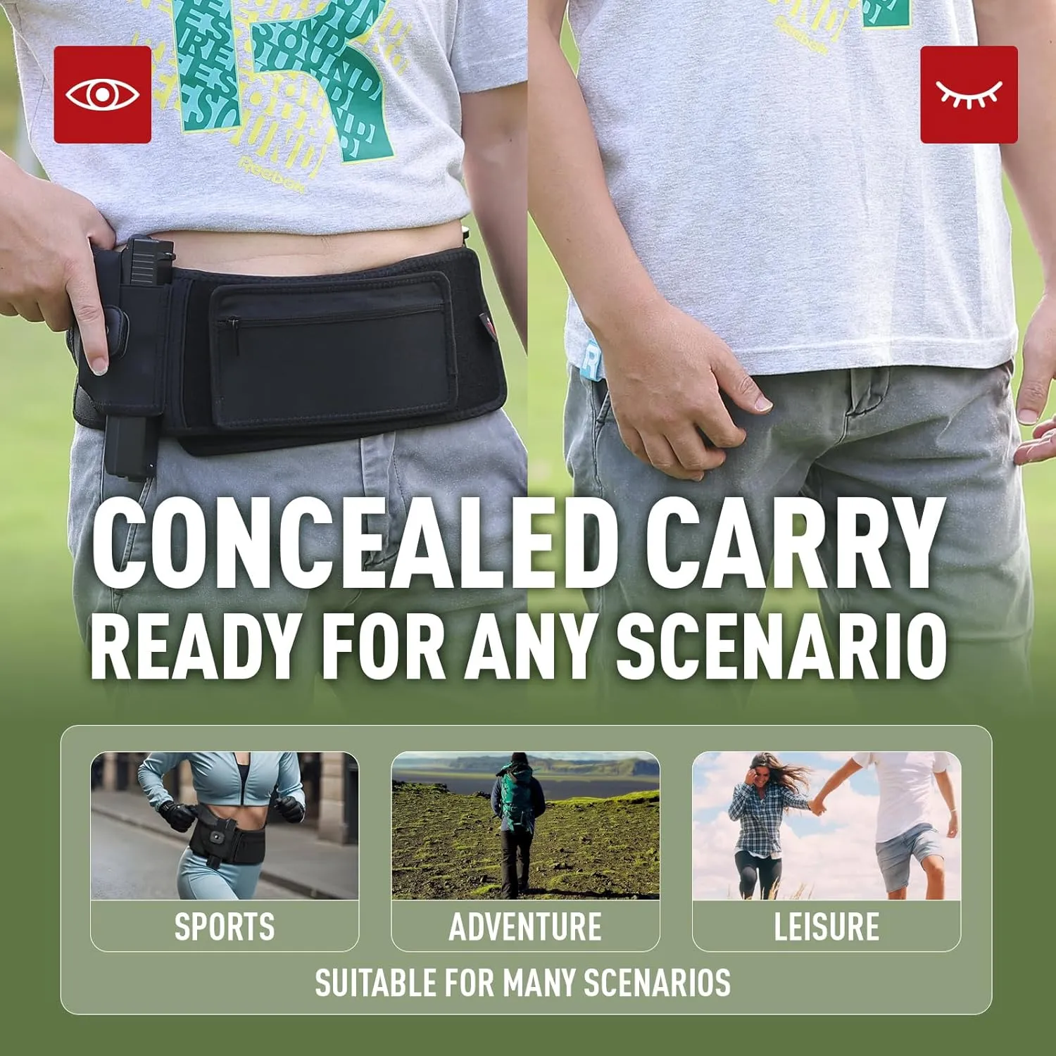 Belly Holster for Concealed Carry, Comfortable Soft Breathable mesh Belly Band Holsters for Men Women,Fits Glock, Taurus, Luger, and Other Pistols with 99% or More and Revolvers Gun Holster