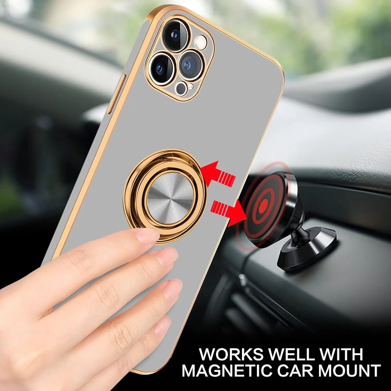 BENTOBEN for iPhone 13 Pro Case, iPhone 13 Pro Phone Case with 360° Ring Holder Kickstand Magnetic Car Mount Supported Protective Women Men Girls Boys Cases Cover for iPhone 13 Pro, Light Grey/Gold