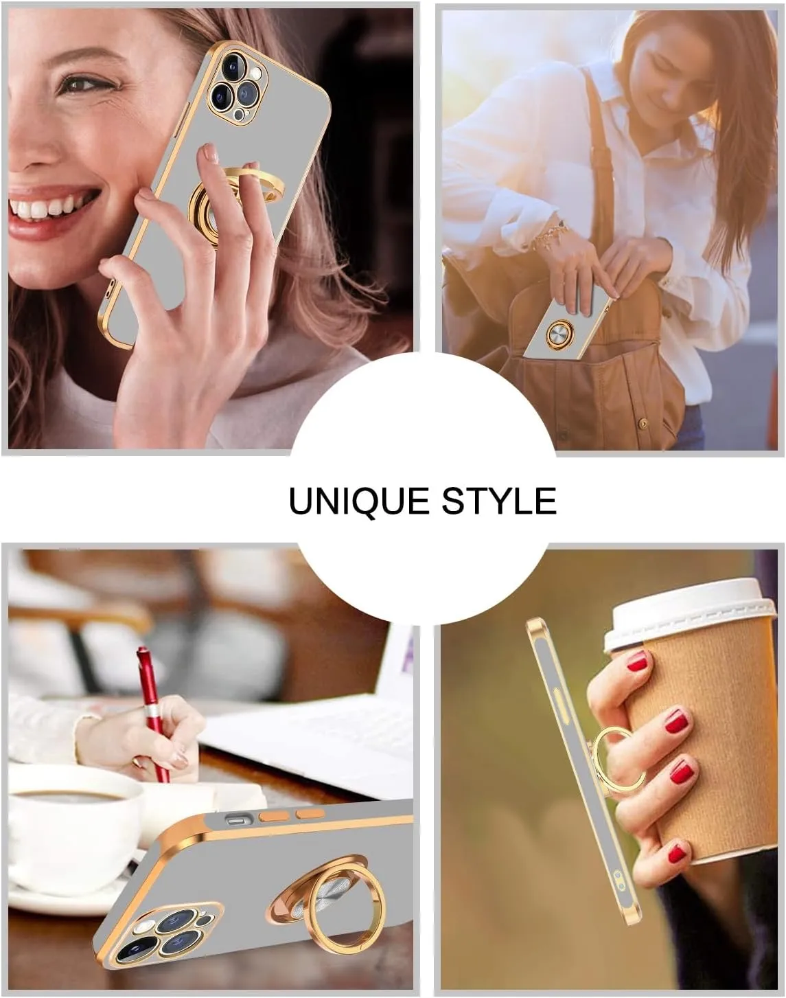 BENTOBEN for iPhone 13 Pro Case, iPhone 13 Pro Phone Case with 360° Ring Holder Kickstand Magnetic Car Mount Supported Protective Women Men Girls Boys Cases Cover for iPhone 13 Pro, Light Grey/Gold