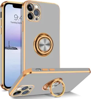 BENTOBEN for iPhone 13 Pro Case, iPhone 13 Pro Phone Case with 360° Ring Holder Kickstand Magnetic Car Mount Supported Protective Women Men Girls Boys Cases Cover for iPhone 13 Pro, Light Grey/Gold