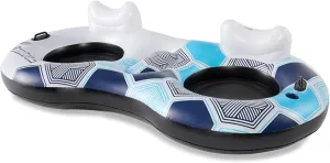 Bestway CoolerZ Rapid Rider Inflatable 2 Person Blow Up Pool River Tube Lake Lounger Float with Cup Holders, Handles, Backrest and Mesh Bottom, Blue