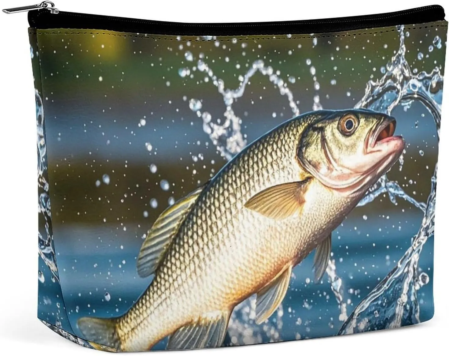 Big Mouth Bass Bites Bait Makeup Bag for Women Portable Cosmetic Bag Waterproof Toiletry Bag Storage Bag Large Makeup Pouch Aesthetic Handheld Makeup Bag for Travel Work