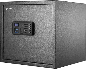 BILLCONCH Gun Safe with 6 Pistol Safe Holders - Biometric Pistol Safe with Display and Voice Prompt, Automatic Locking Tabs | Detachable Shelf and Foldable Gun Racks for Handgun Safe (1.4 Cubic Feet)