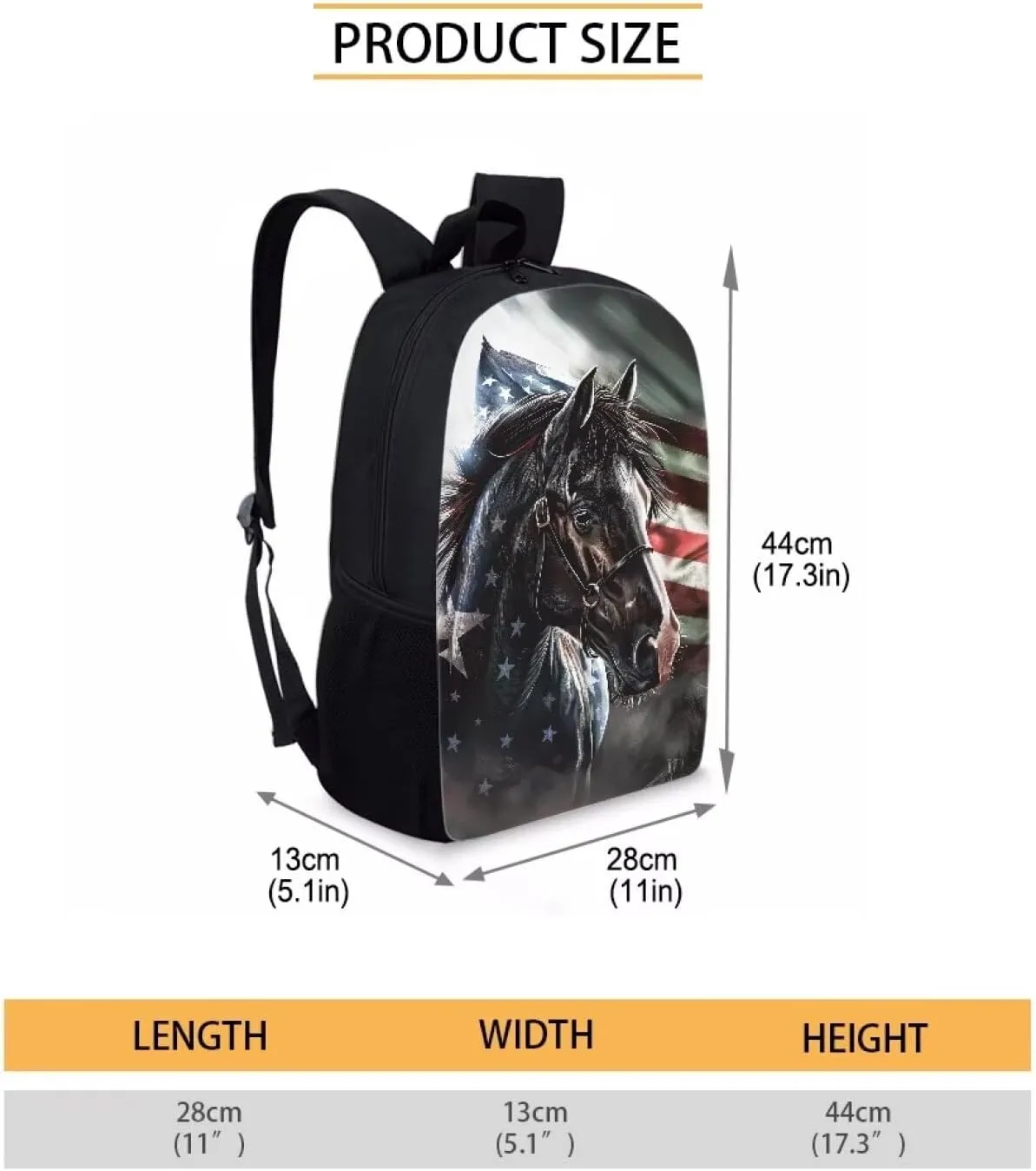 Biyejit Kids Backpack for Boys & Girls, Perfect for Early Elementary Daycare School Travel, Features Padded Back, American Flag Horse