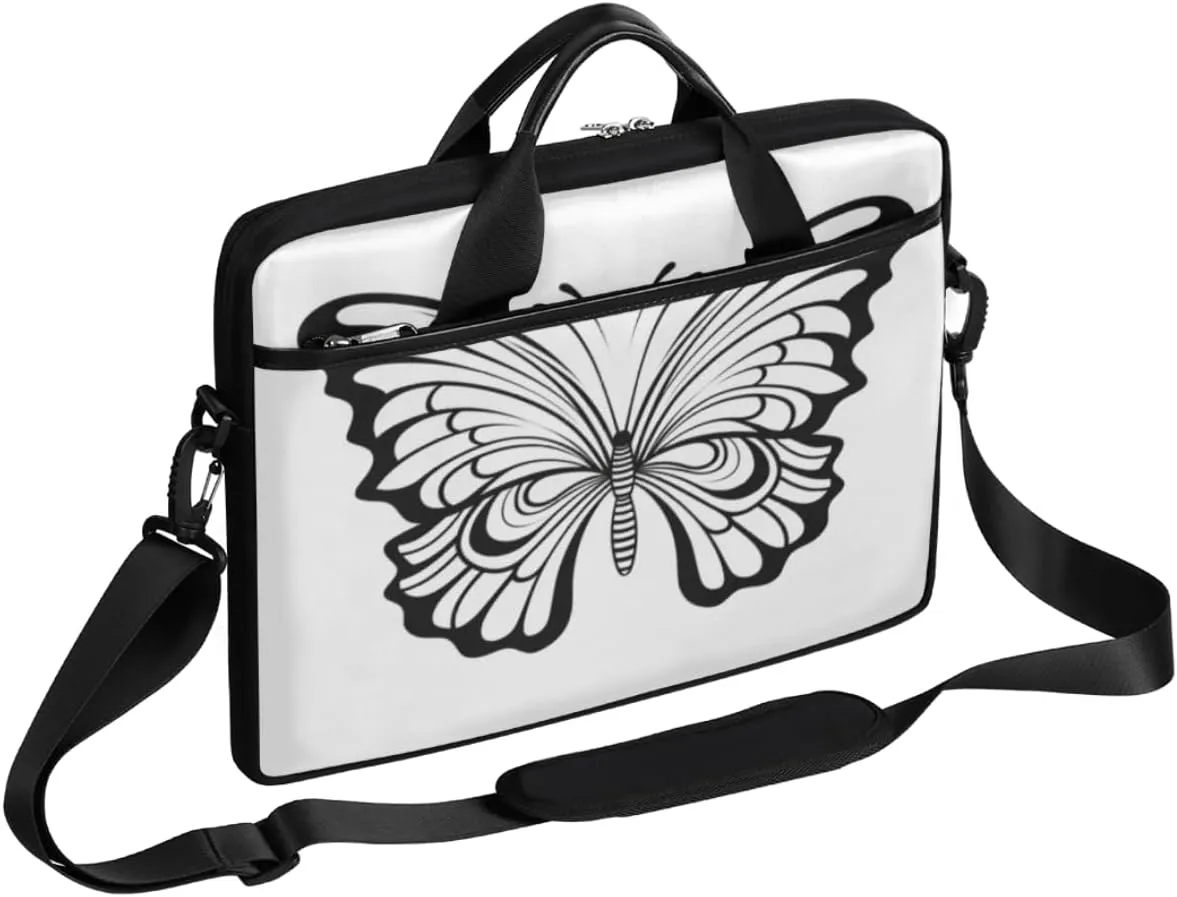 Black And White Butterfly Laptop Bag for Men Women 13-15 Inch Case Bags Sleeve Shoulder with Anti Slip Removable