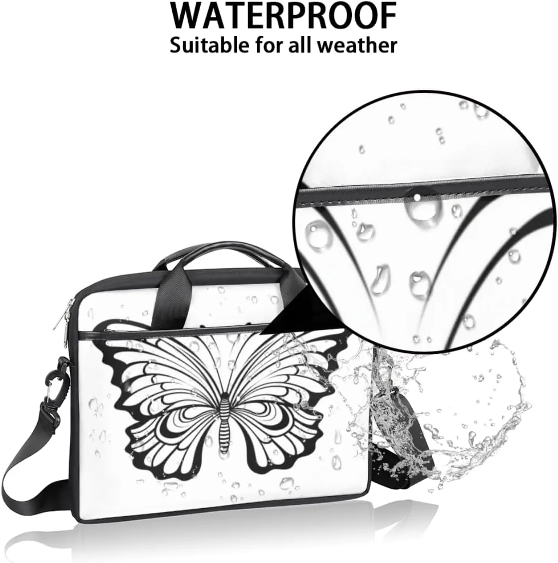 Black And White Butterfly Laptop Bag for Men Women 13-15 Inch Case Bags Sleeve Shoulder with Anti Slip Removable