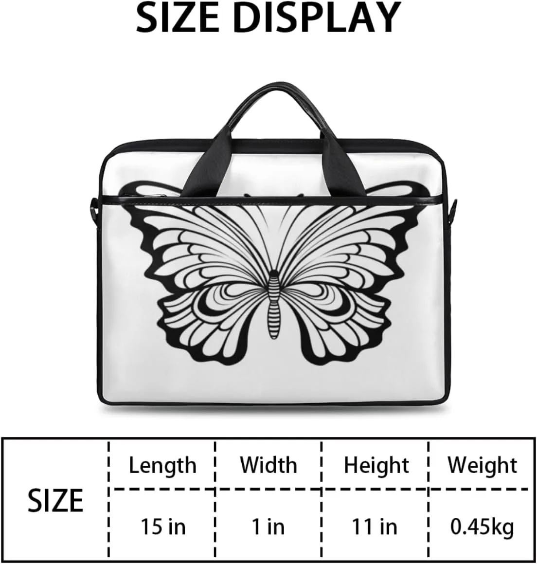 Black And White Butterfly Laptop Bag for Men Women 13-15 Inch Case Bags Sleeve Shoulder with Anti Slip Removable
