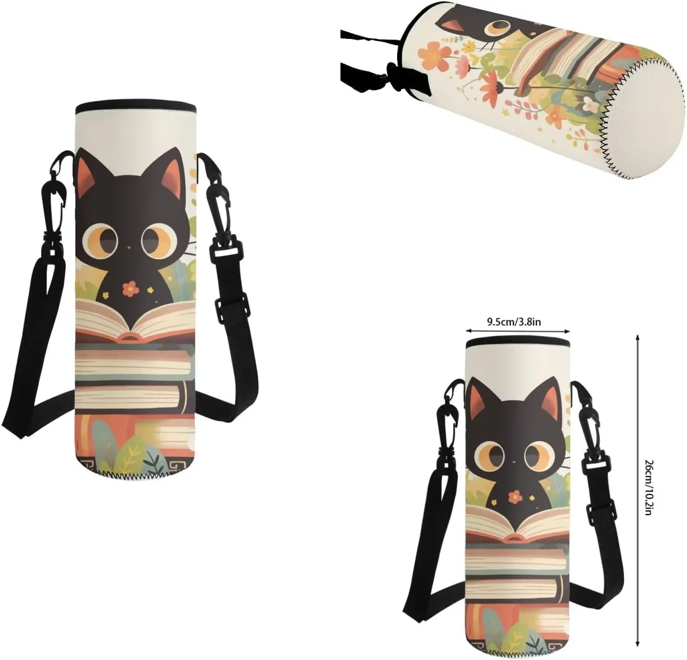 Black Cat Backpack for Girls with Lunch Box Pencil Case Water Bottle Sleeve 4 Pcs Kids Bookbags Breathable Girls Backpacks for Middle School Aesthetic Book Bag for Primary School