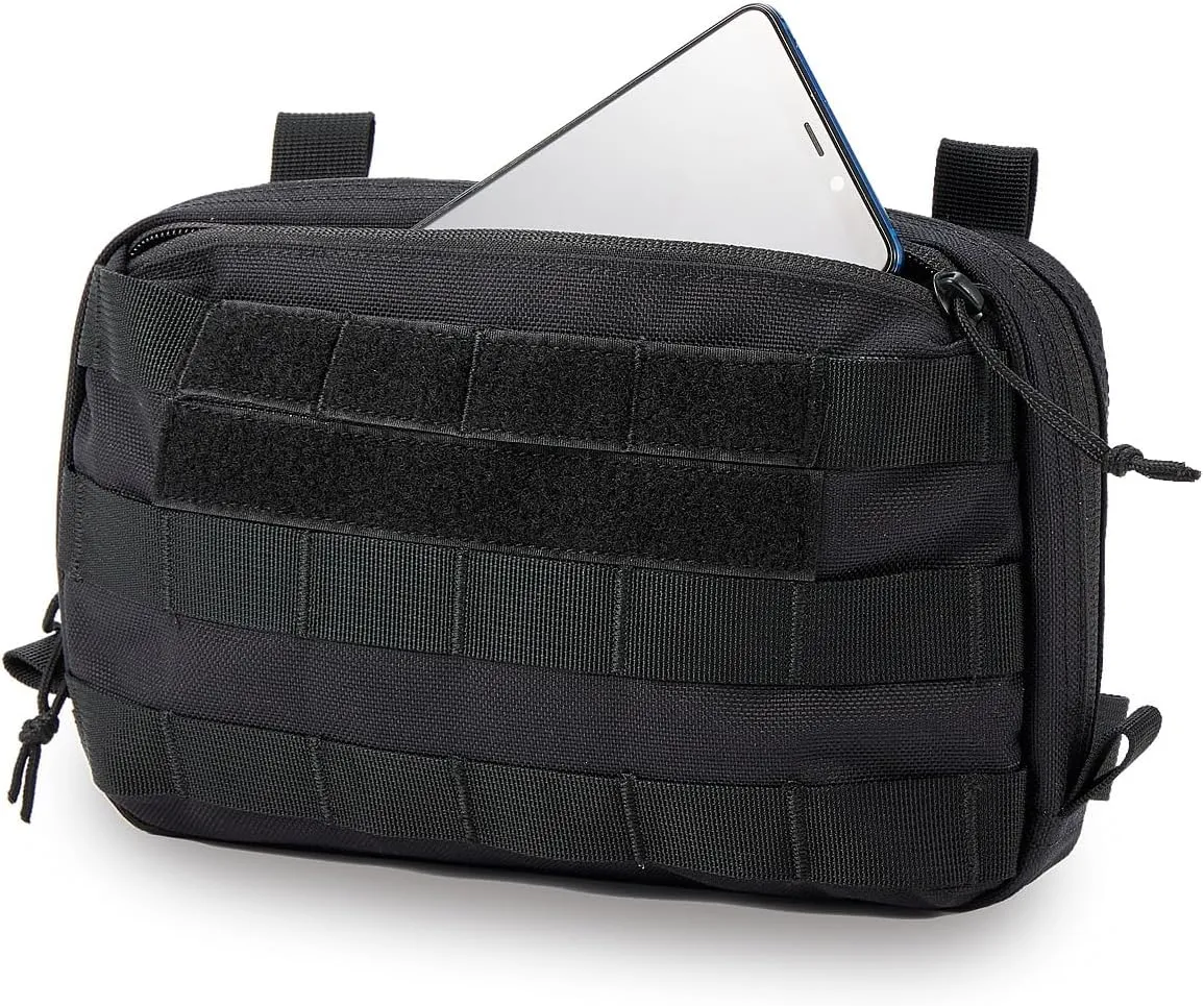 Black Tactical Molle EDC Pouch - Admin Pouch with Molle Attachments for Backpacks