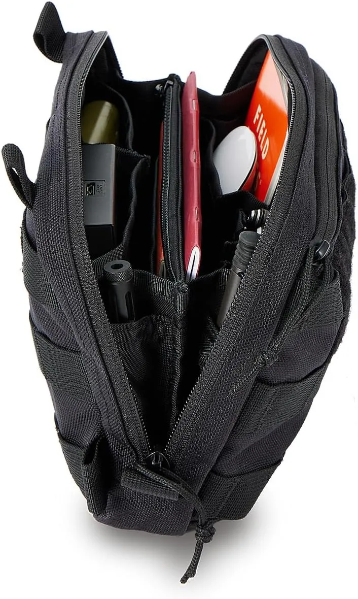 Black Tactical Molle EDC Pouch - Admin Pouch with Molle Attachments for Backpacks