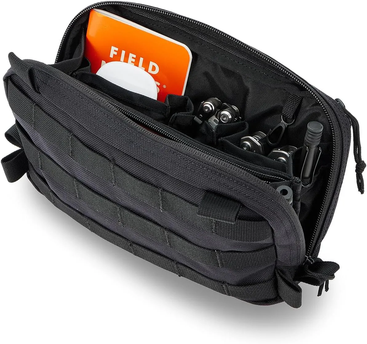 Black Tactical Molle EDC Pouch - Admin Pouch with Molle Attachments for Backpacks
