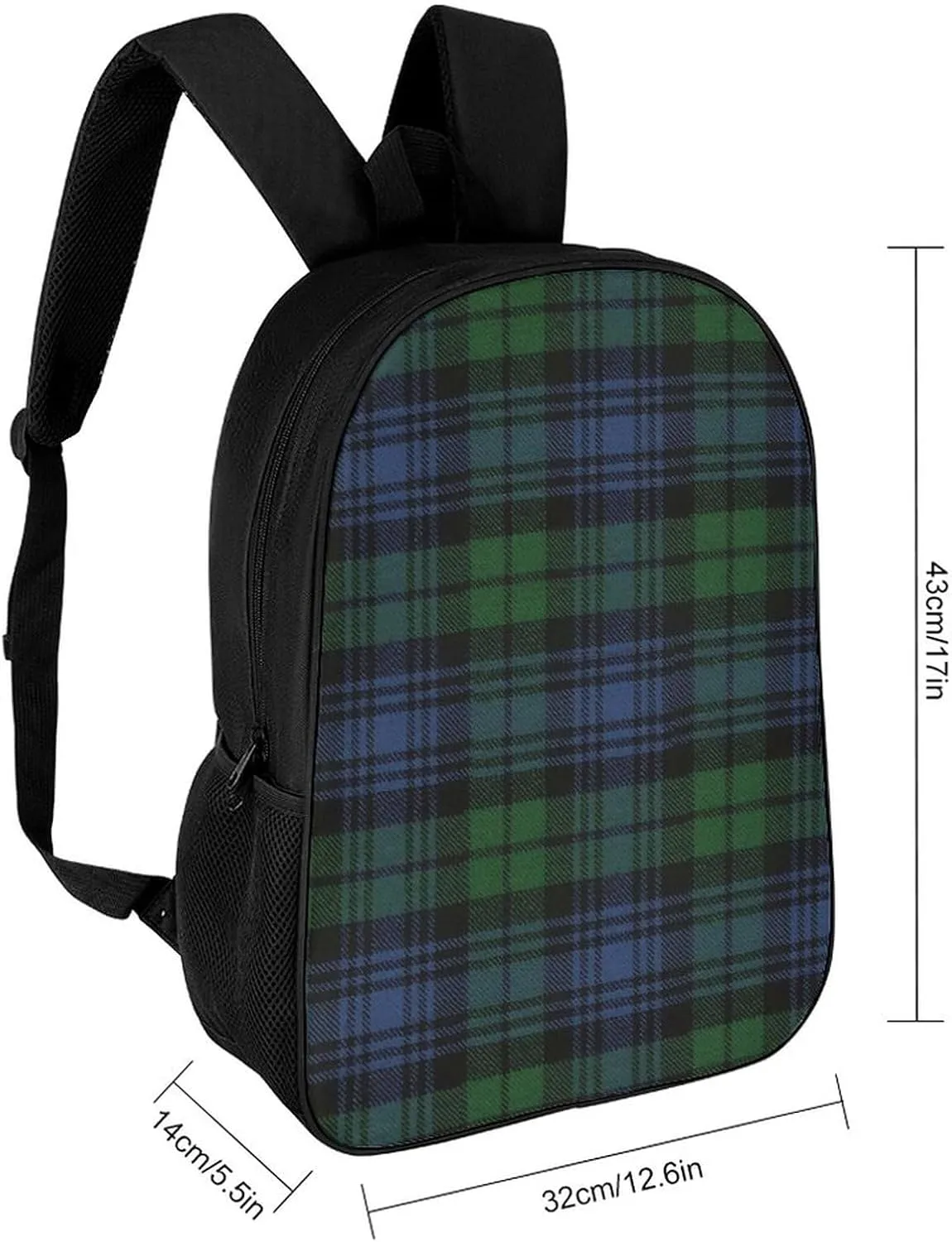 Black Watch Ancient Original Scottish Tartan Backpack Lightweight Waterproof Backpacks Laptop Backpack for Unisex Casual Travel Daypacks Large Capacity