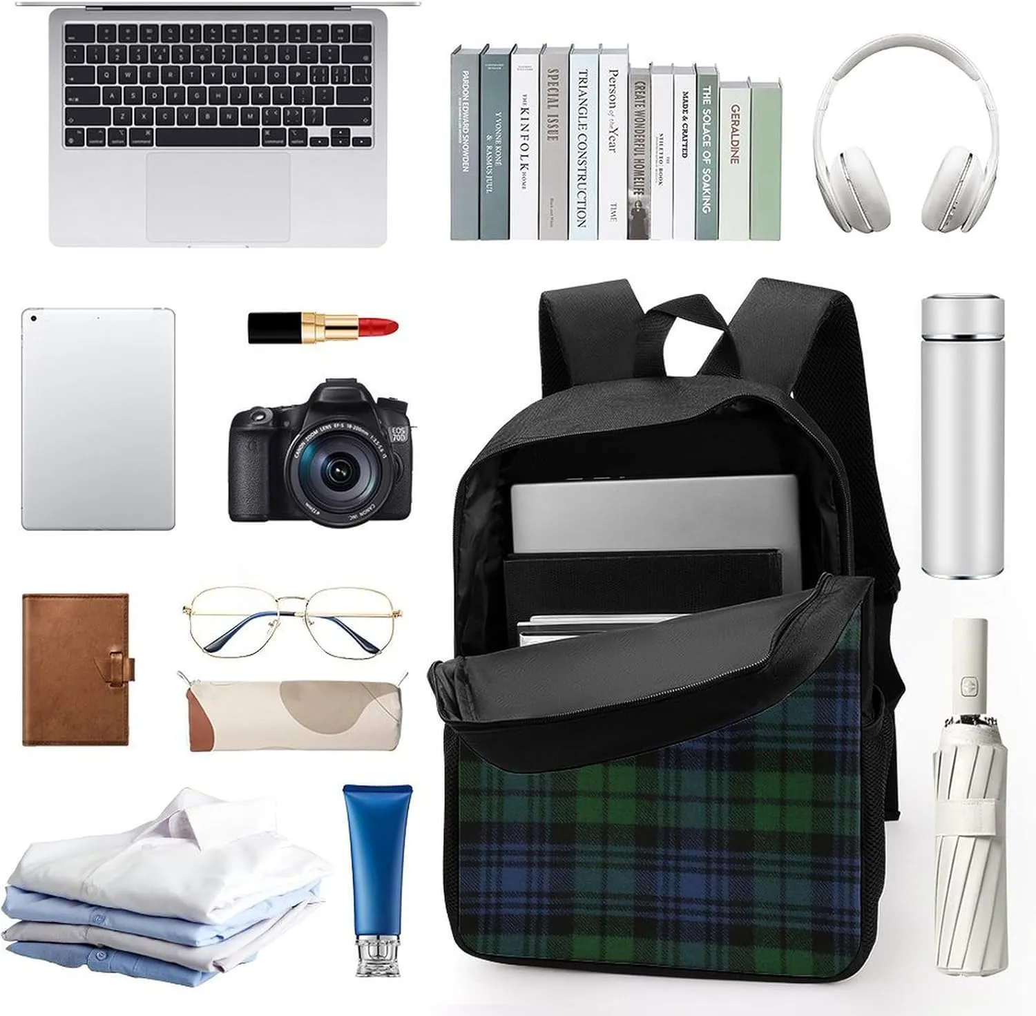 Black Watch Ancient Original Scottish Tartan Backpack Lightweight Waterproof Backpacks Laptop Backpack for Unisex Casual Travel Daypacks Large Capacity