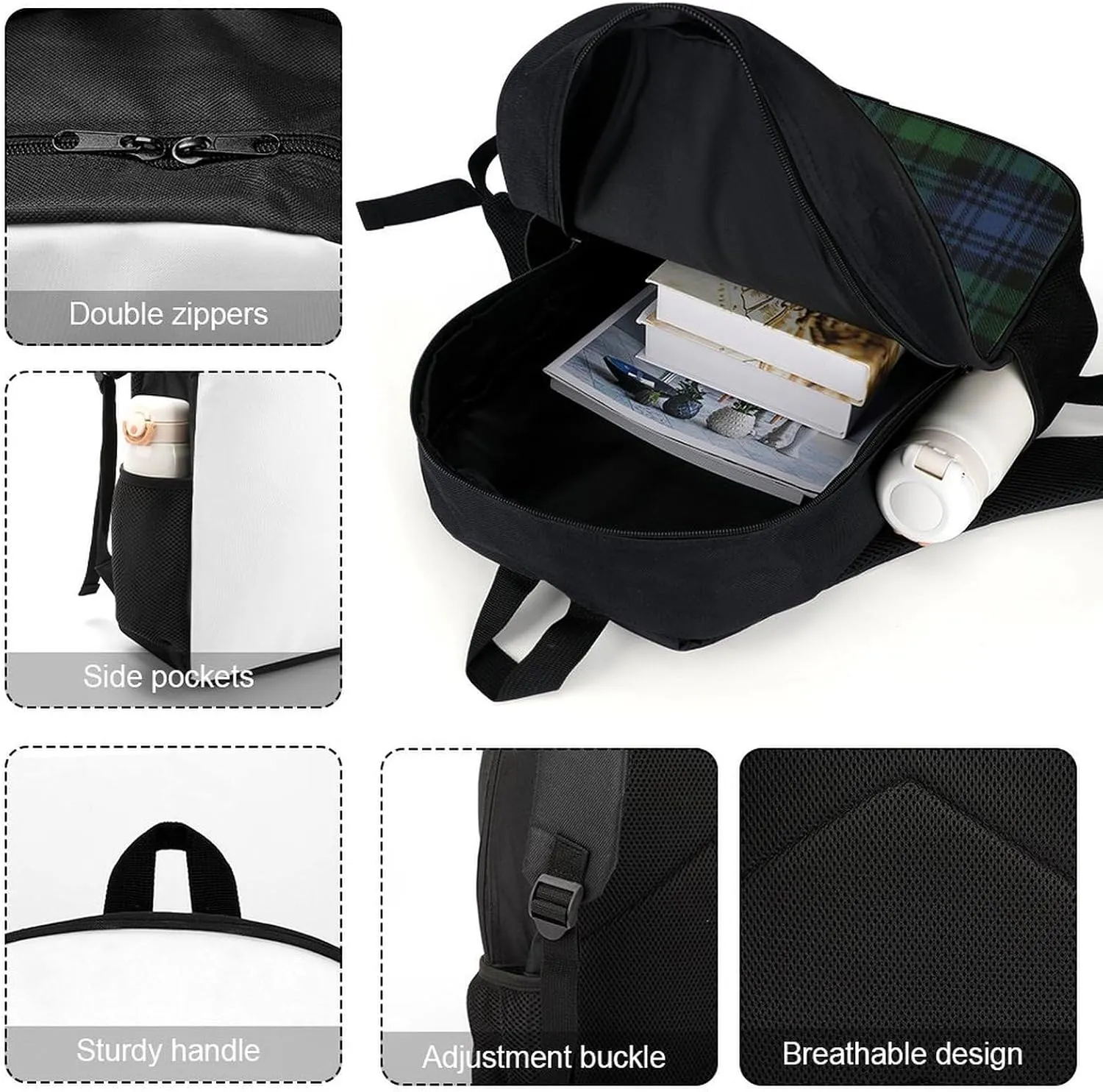 Black Watch Ancient Original Scottish Tartan Backpack Lightweight Waterproof Backpacks Laptop Backpack for Unisex Casual Travel Daypacks Large Capacity