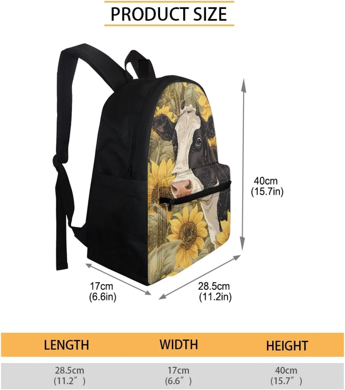Black White Cow Sunflower Girls Backpack Cute Kids Backpack for School Travel Lightweight Bookbag Girls Elementary Middle Schoolbag