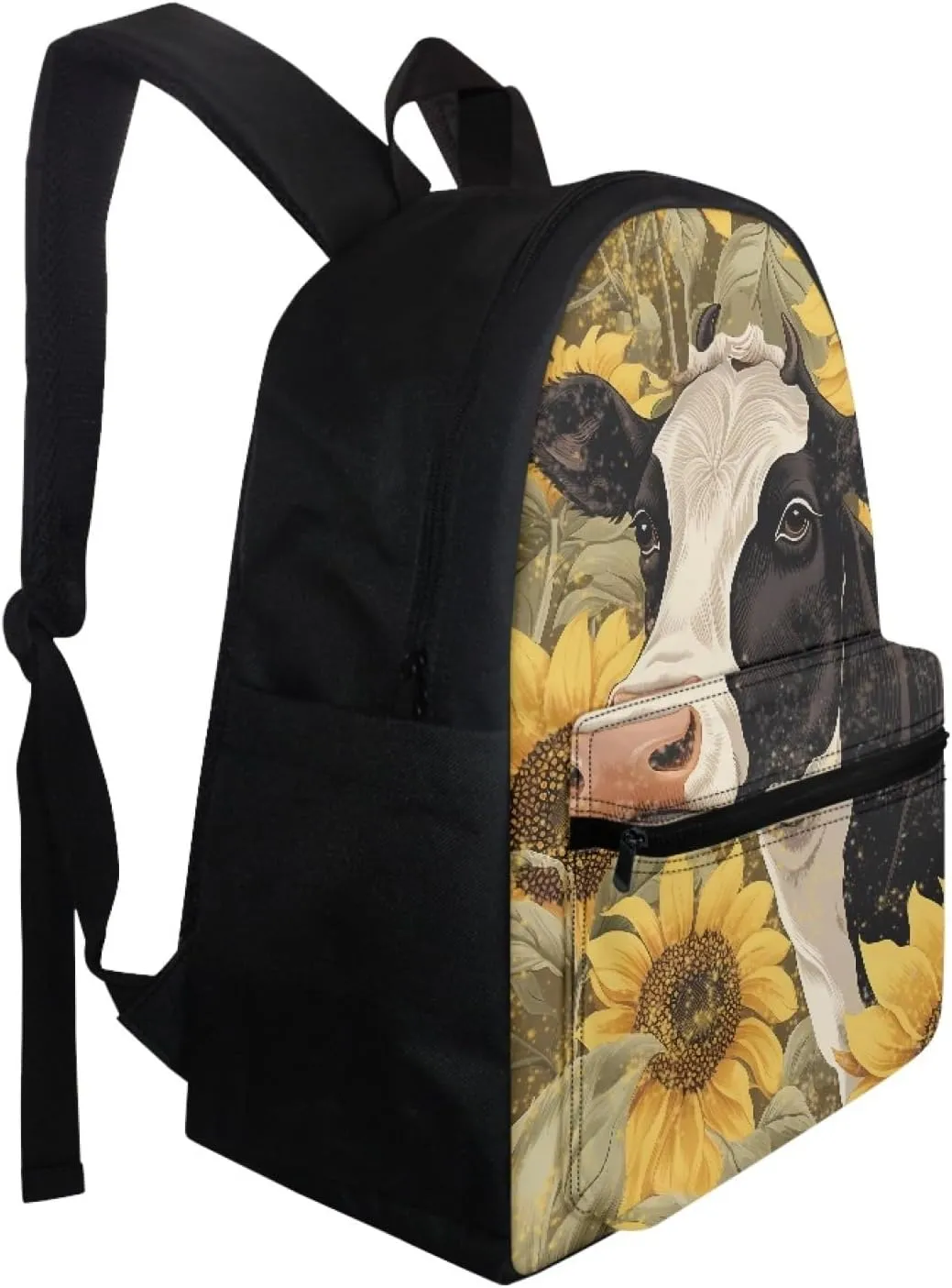 Black White Cow Sunflower Girls Backpack Cute Kids Backpack for School Travel Lightweight Bookbag Girls Elementary Middle Schoolbag