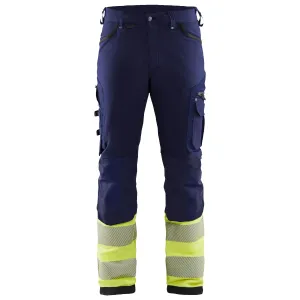 Blaklader 1193 Navy Blue/Hi-Vis Yellow Trousers 4-Way-Stretch Without Nail Pockets