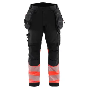 Blaklader 1821 Black/Red Hi-Vis Softshell Trousers With Holster Pockets