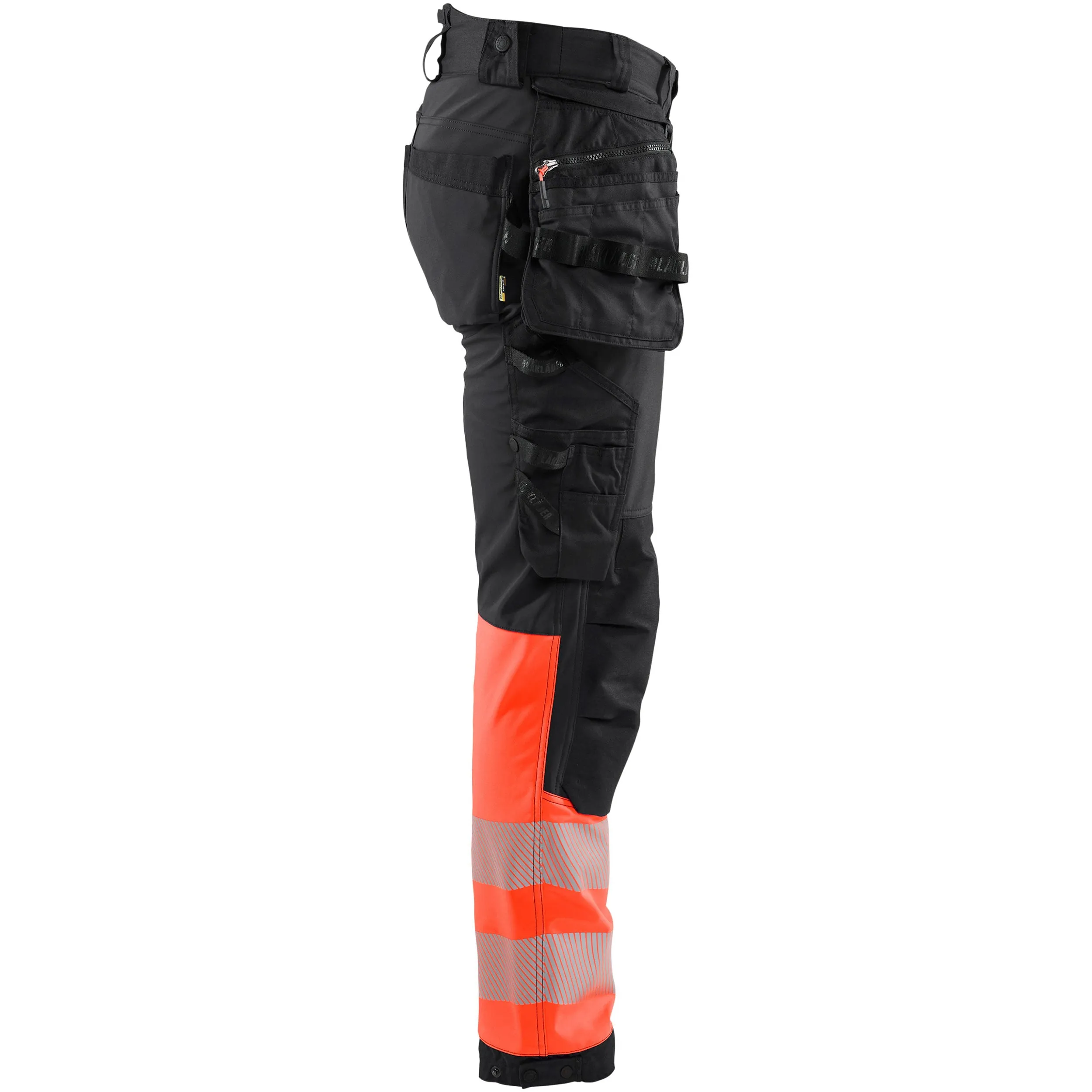 Blaklader 1821 Black/Red Hi-Vis Softshell Trousers With Holster Pockets