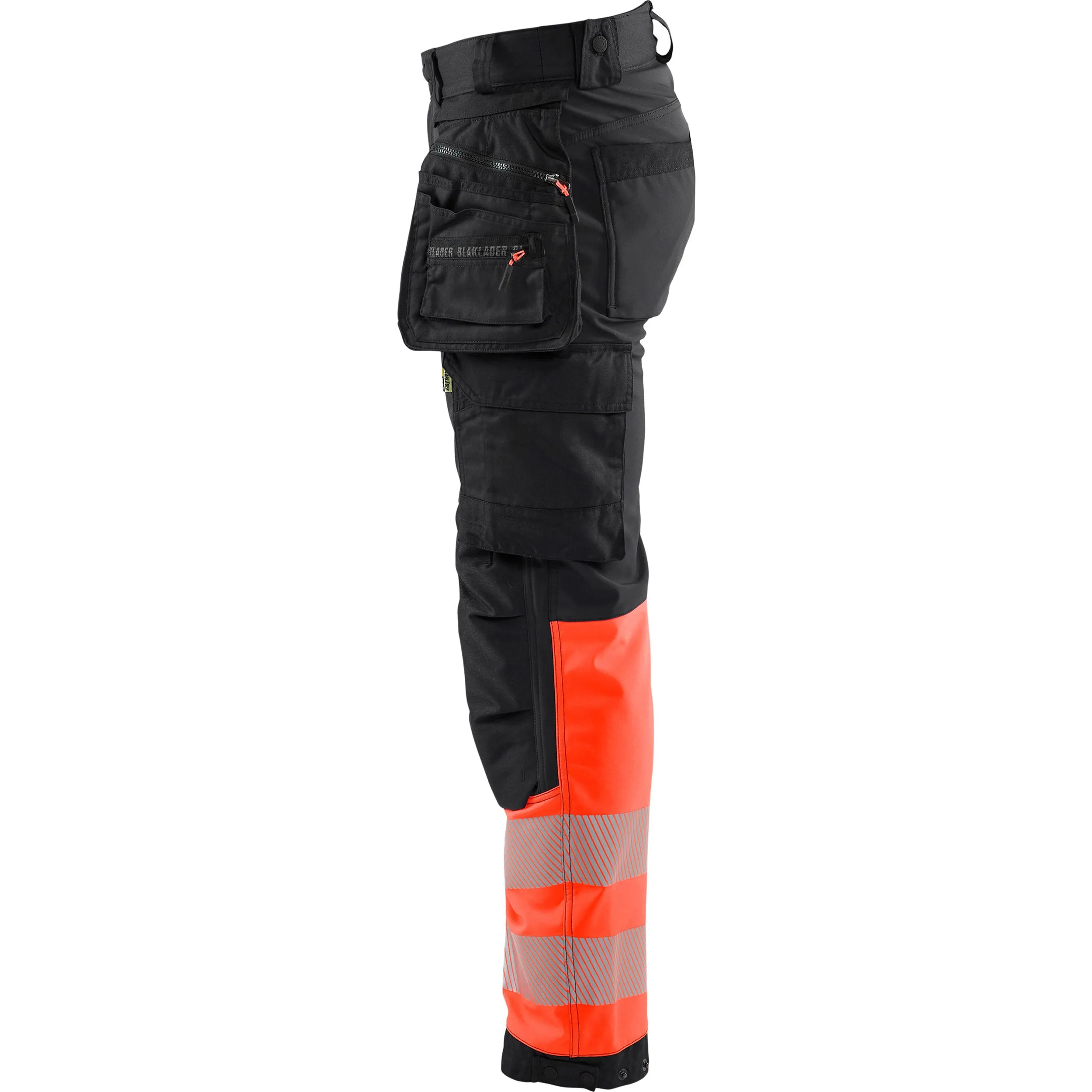 Blaklader 1821 Black/Red Hi-Vis Softshell Trousers With Holster Pockets