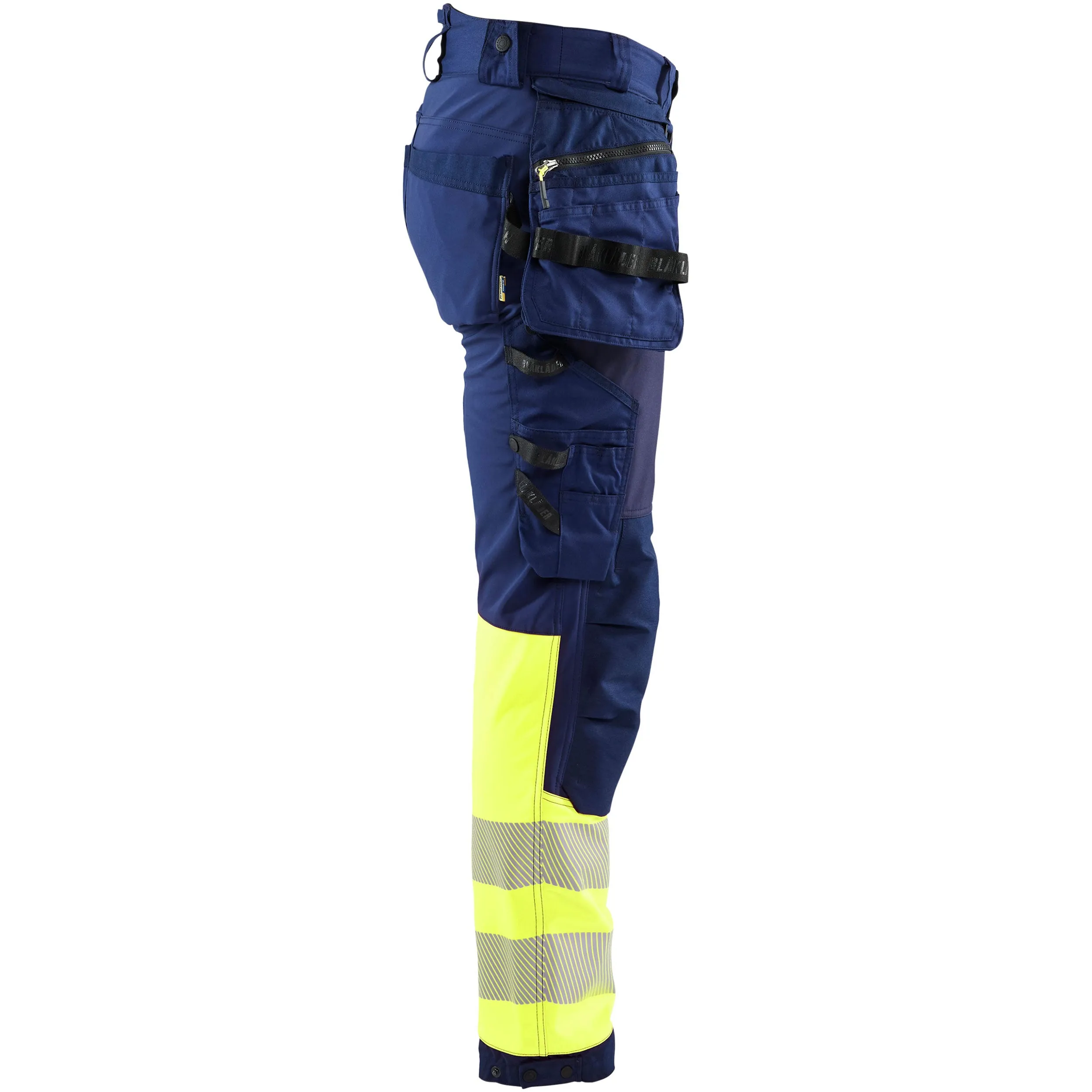 Blaklader 1821 Navy Blue/Hi-Vis Yellow Softshell Trousers With Holster Pockets