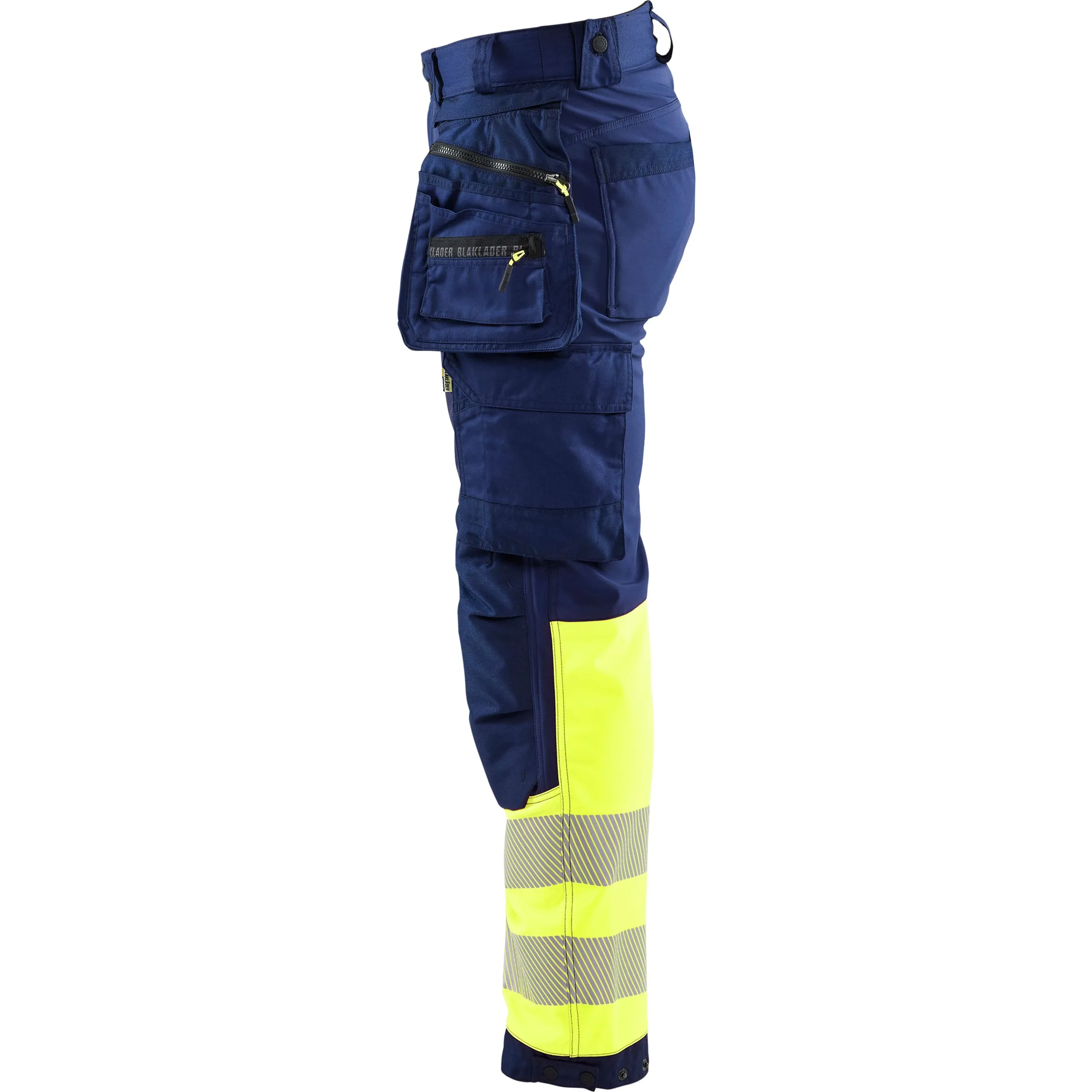 Blaklader 1821 Navy Blue/Hi-Vis Yellow Softshell Trousers With Holster Pockets