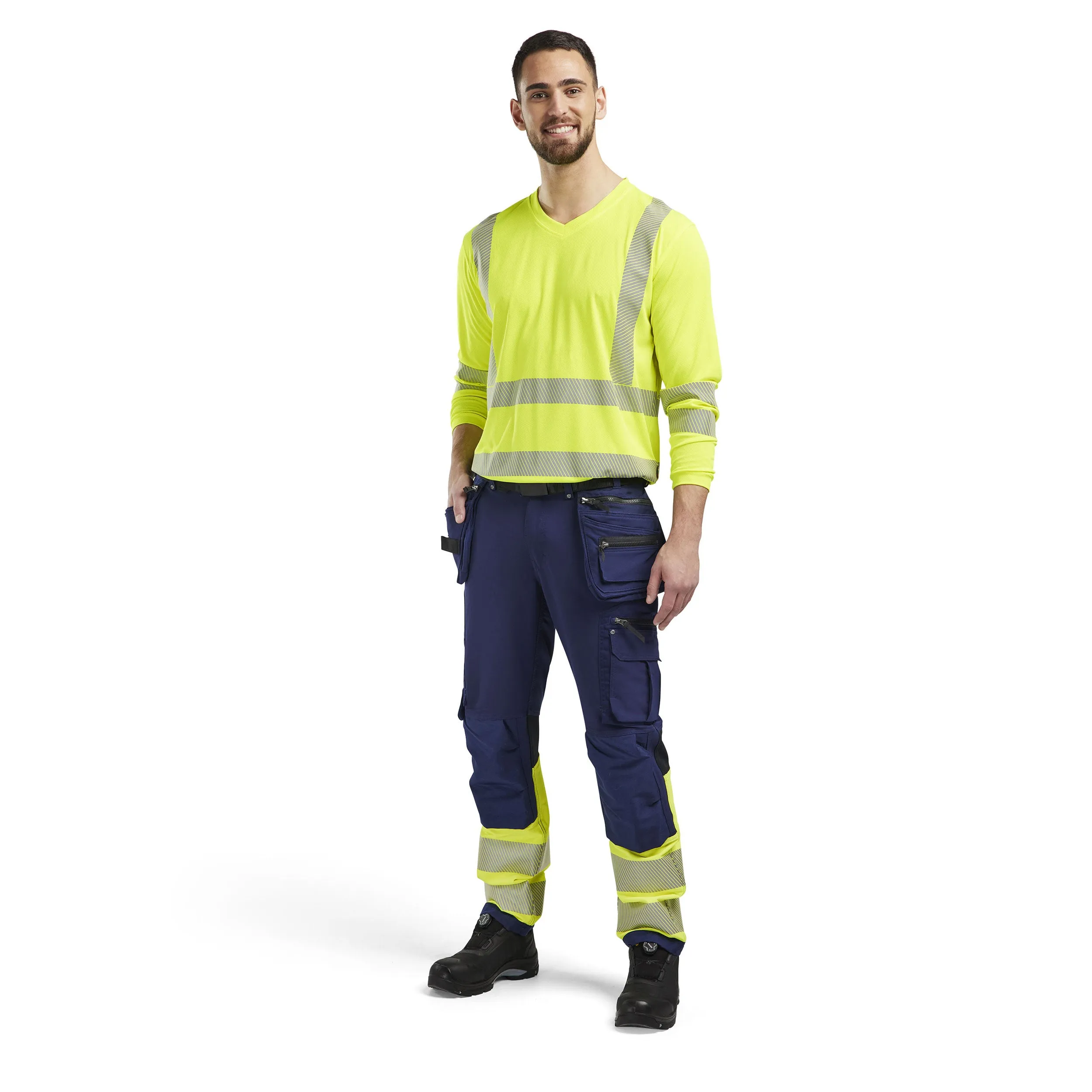 Blaklader 1993 Navy Blue/Hi-Vis Yellow Trousers 4-Way-Stretch With Holster Pockets