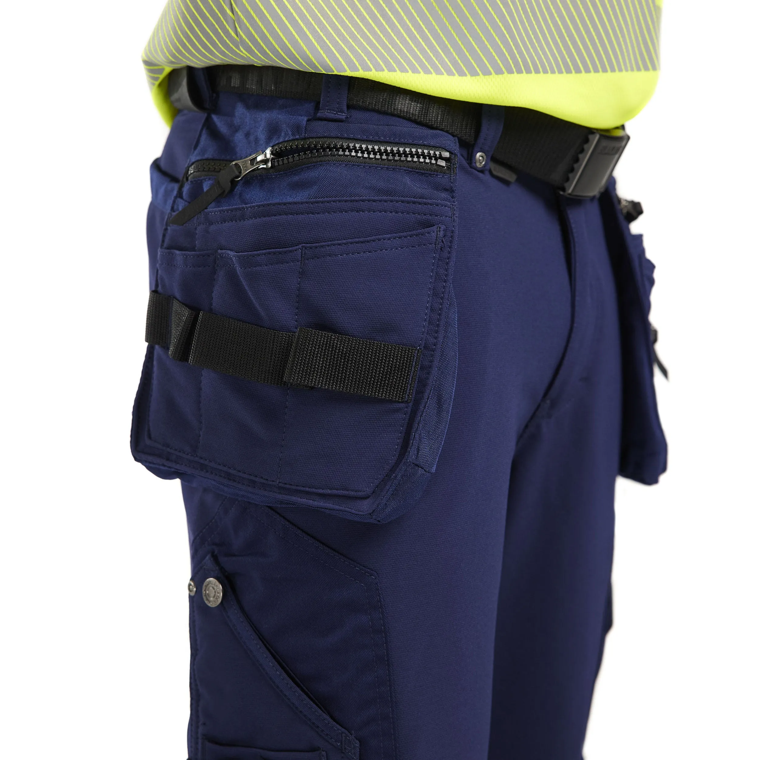 Blaklader 1993 Navy Blue/Hi-Vis Yellow Trousers 4-Way-Stretch With Holster Pockets
