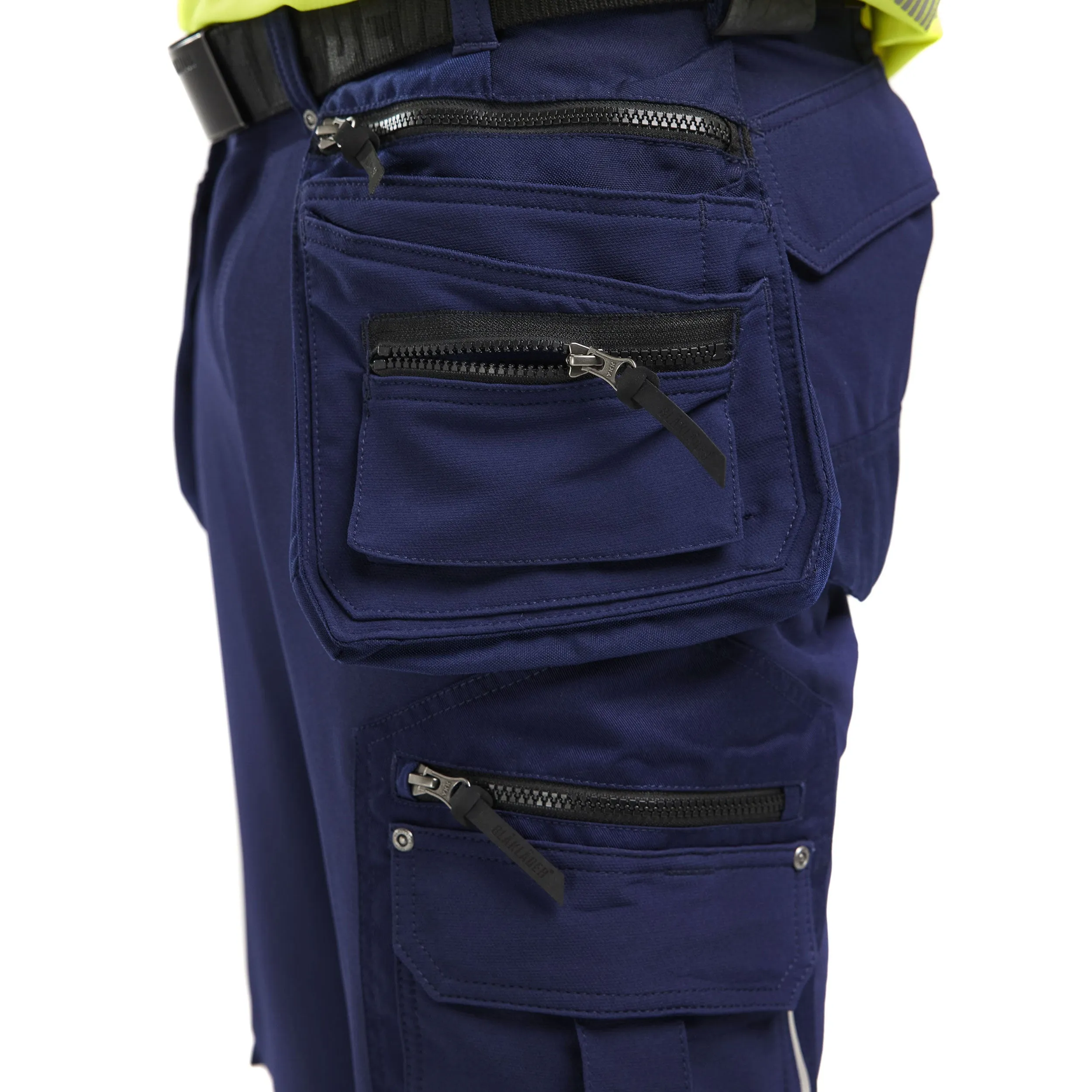 Blaklader 1993 Navy Blue/Hi-Vis Yellow Trousers 4-Way-Stretch With Holster Pockets