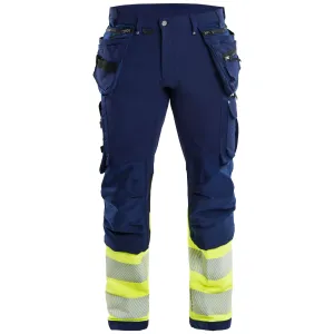 Blaklader 1993 Navy Blue/Hi-Vis Yellow Trousers 4-Way-Stretch With Holster Pockets