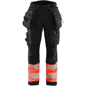 Blaklader 7114 Black/Red Hi-Vis Women's Softshell Trousers With Holster Pockets