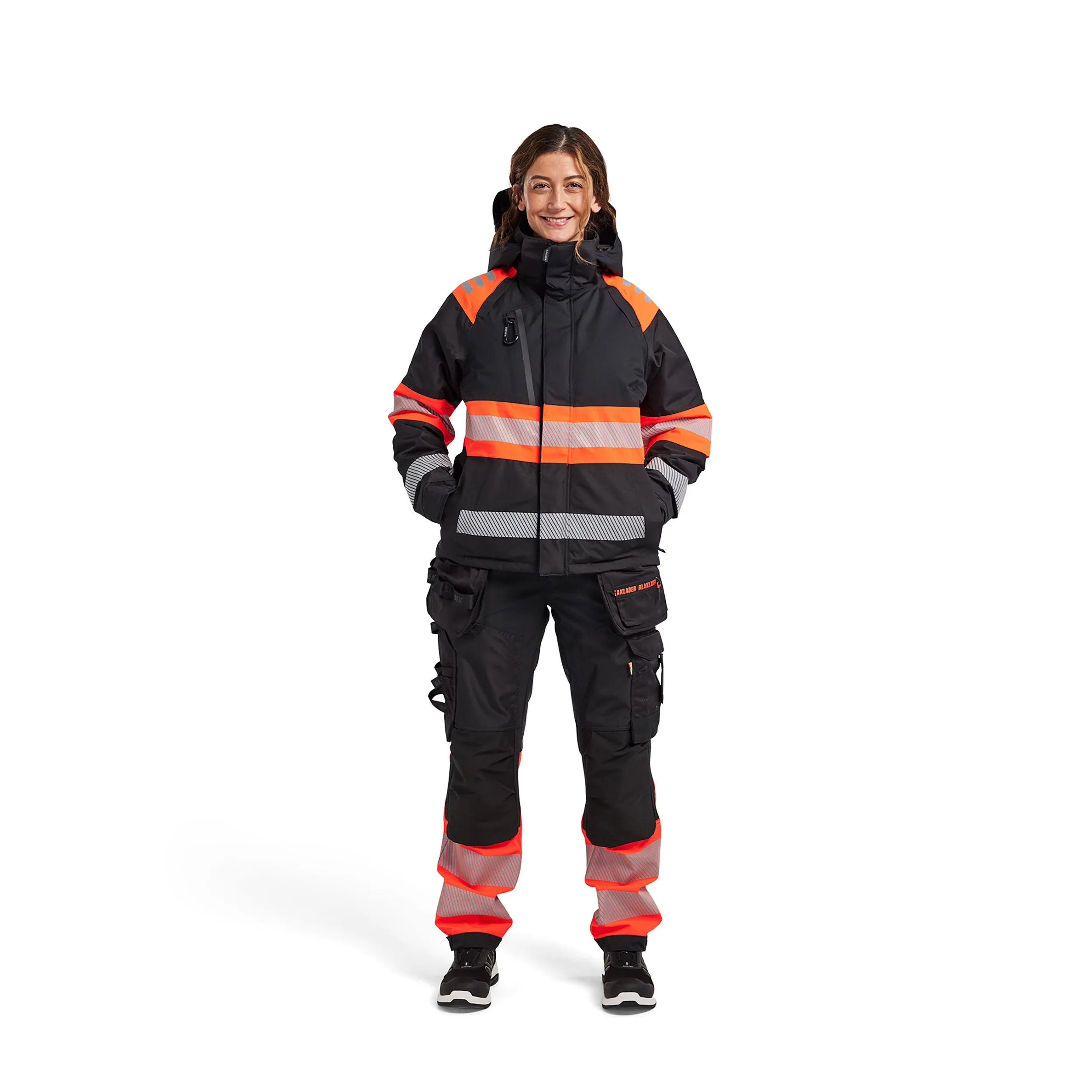Blaklader 7114 Black/Red Hi-Vis Women's Softshell Trousers With Holster Pockets