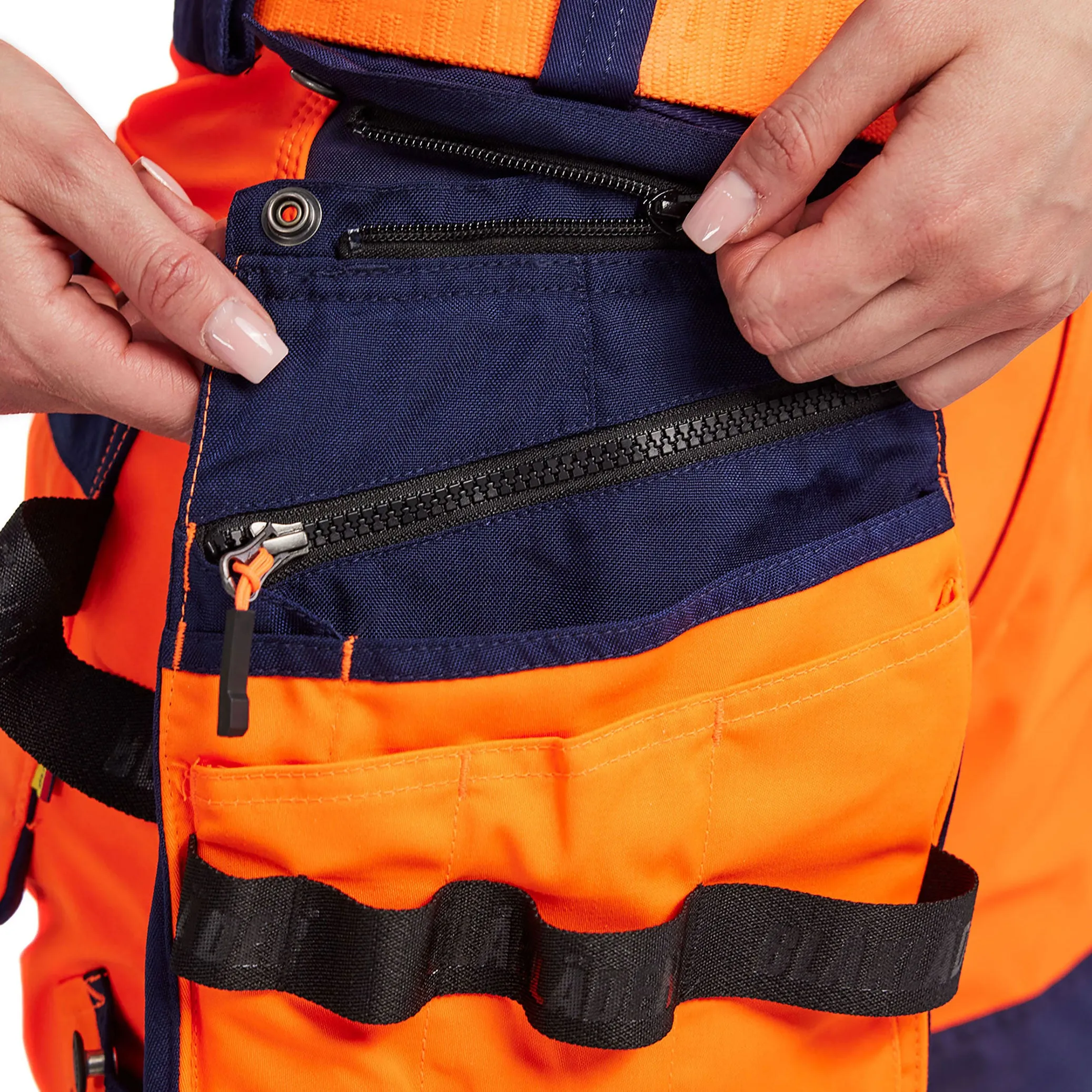 Blaklader 7118 Hi-Vis Orange/Navy Blue Women's Softshell Trousers With Holster Pockets