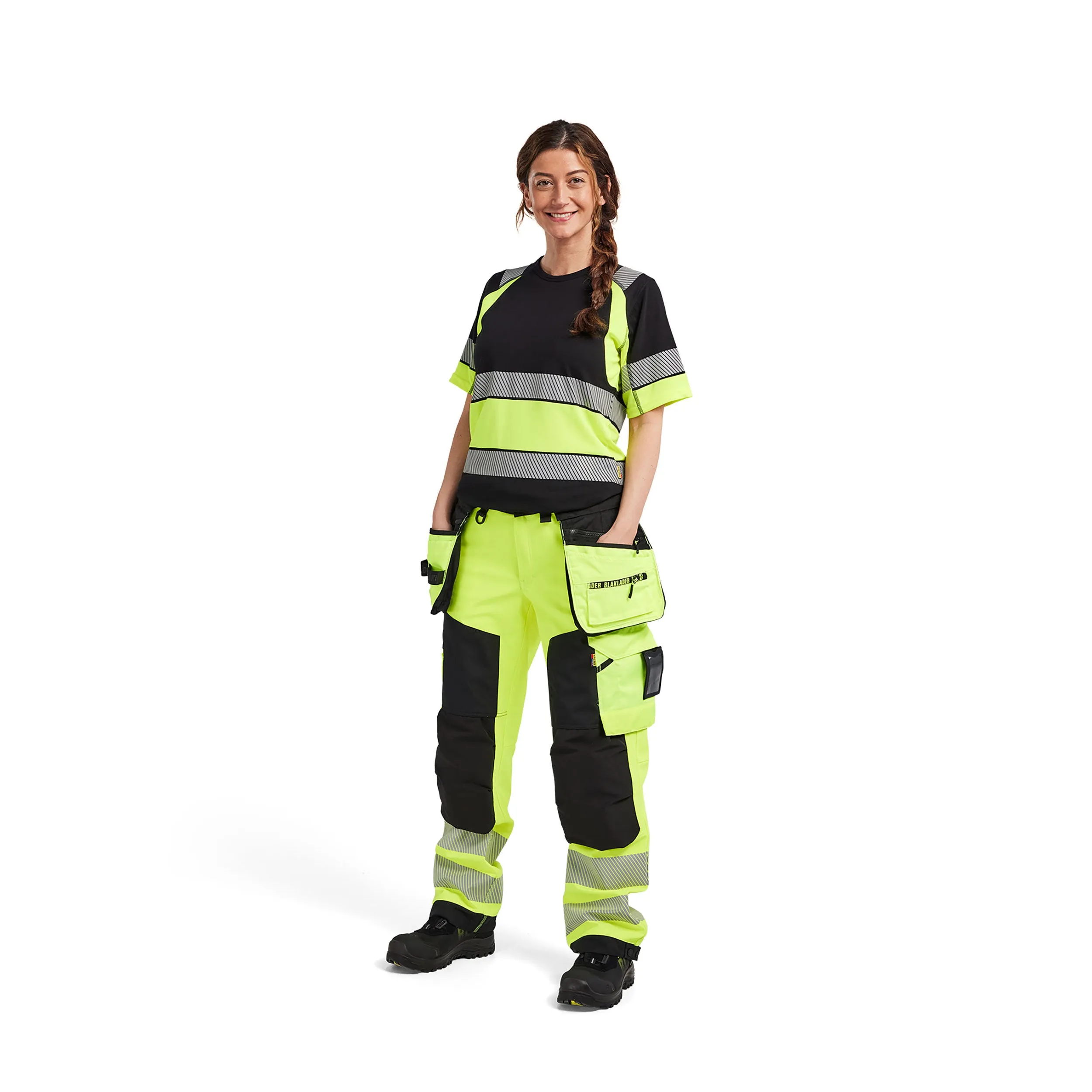 Blaklader 7118 Hi-Vis Yellow/Black Women's Softshell Trousers With Holster Pockets