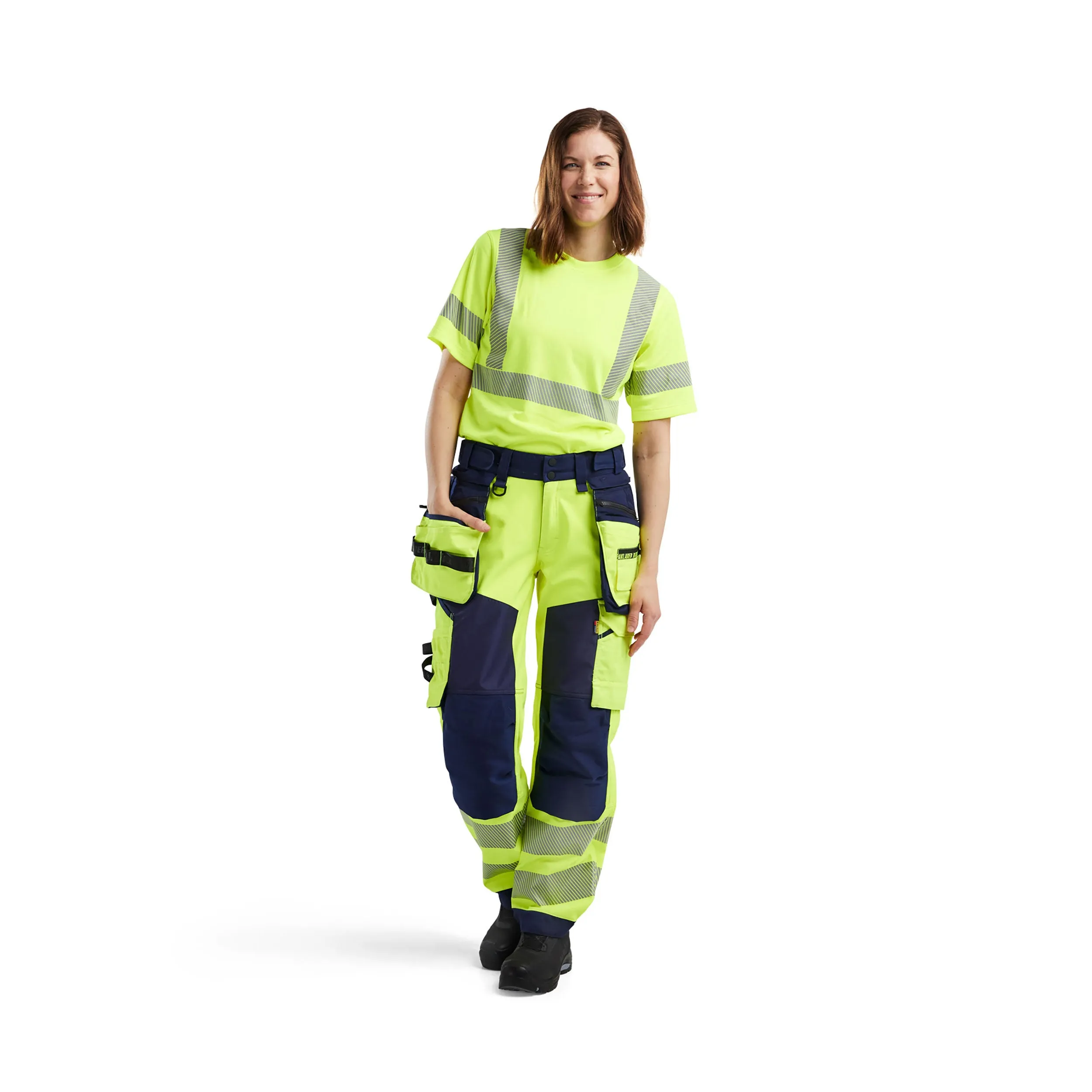 Blaklader 7118 Hi-Vis Yellow/Navy Blue Women's Softshell Trousers With Holster Pockets