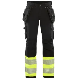Blaklader 7193 Black/Hi-Vis Yellow Women's Trouser With 4-Way-Stretch With Holster Pockets