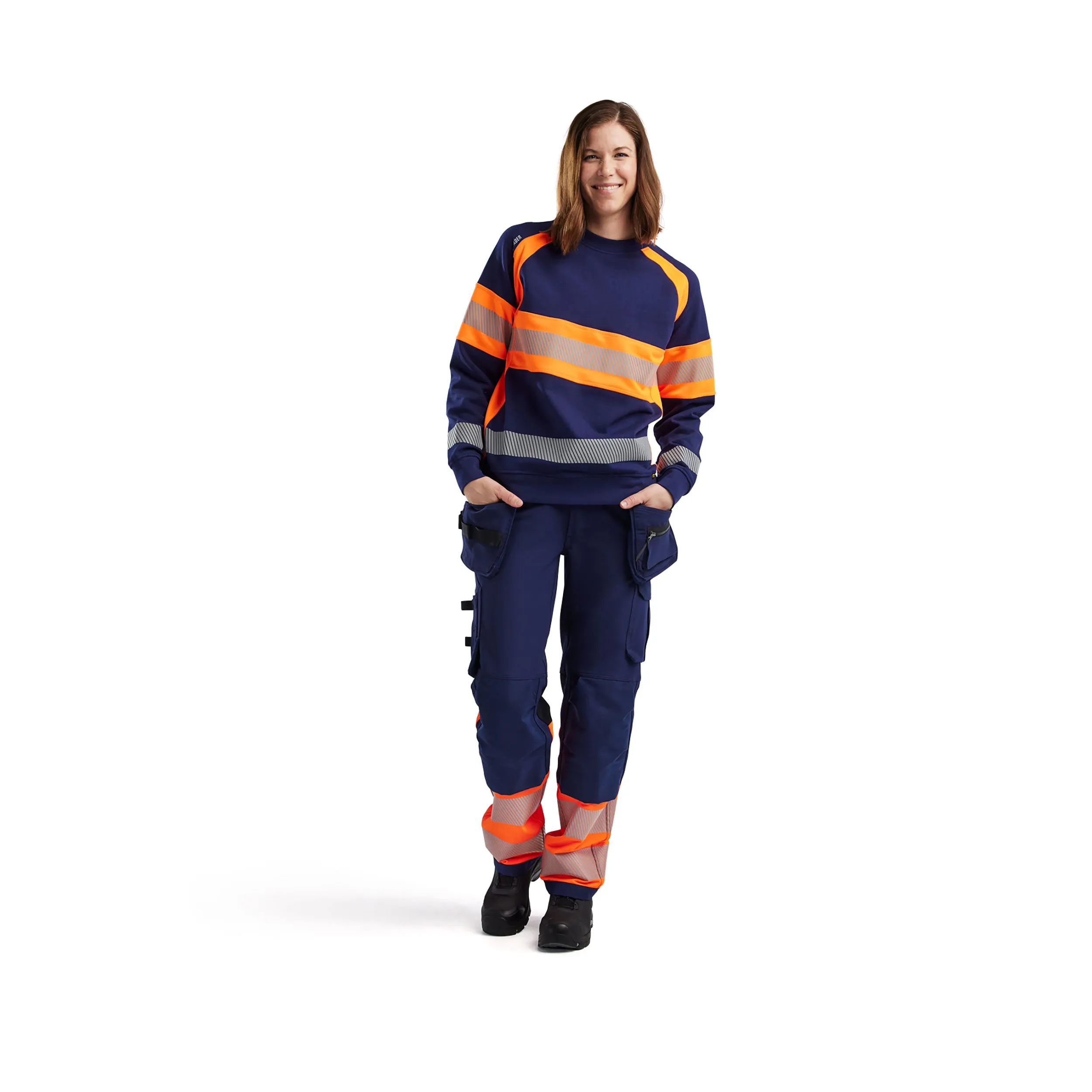 Blaklader 7193 Navy Blue/Hi-Vis Orange Women's Trouser With 4-Way-Stretch With Holster Pockets